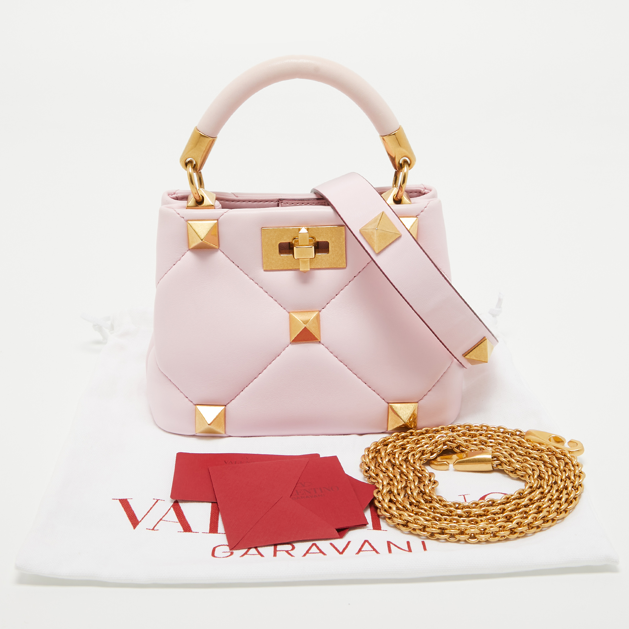 Valentino Pink Leather Mini Roman Stud Top Handle Bag