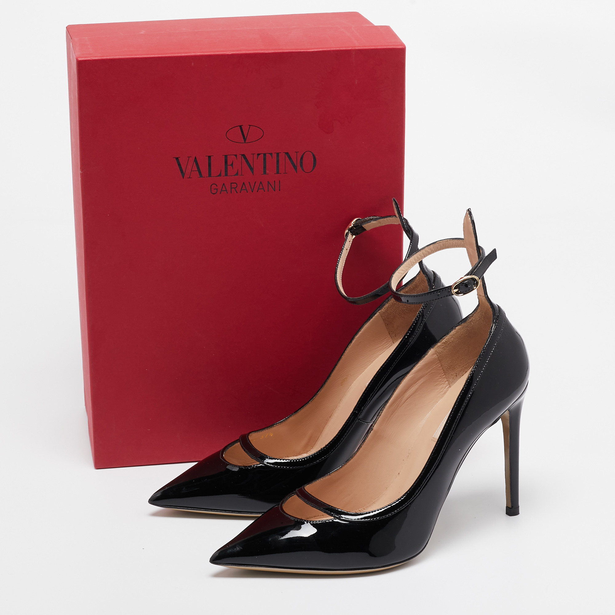 Valentino Black Patent Leather Ankle Cuff Pointed Toe Pumps Size 37.5