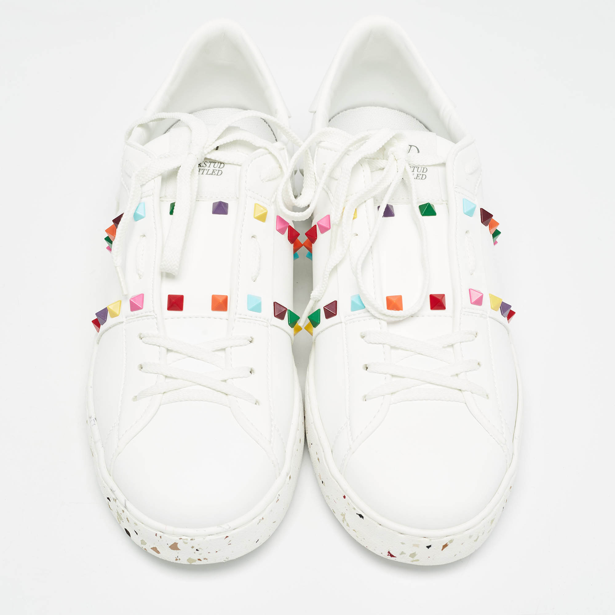 Valentino White Leather Rockstud Low Top Sneakers Size 44