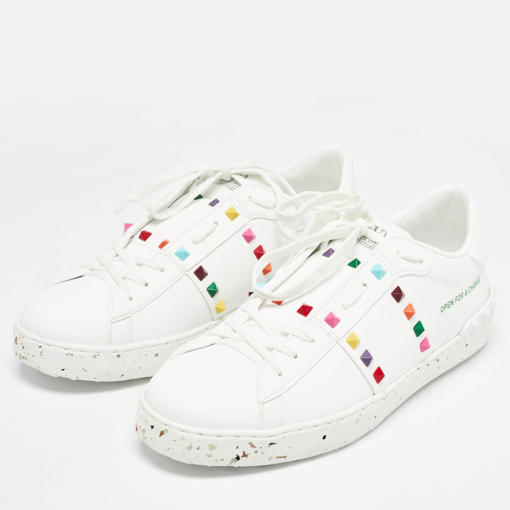 Valentino White Leather Rockstud Low Top Sneakers Size 44