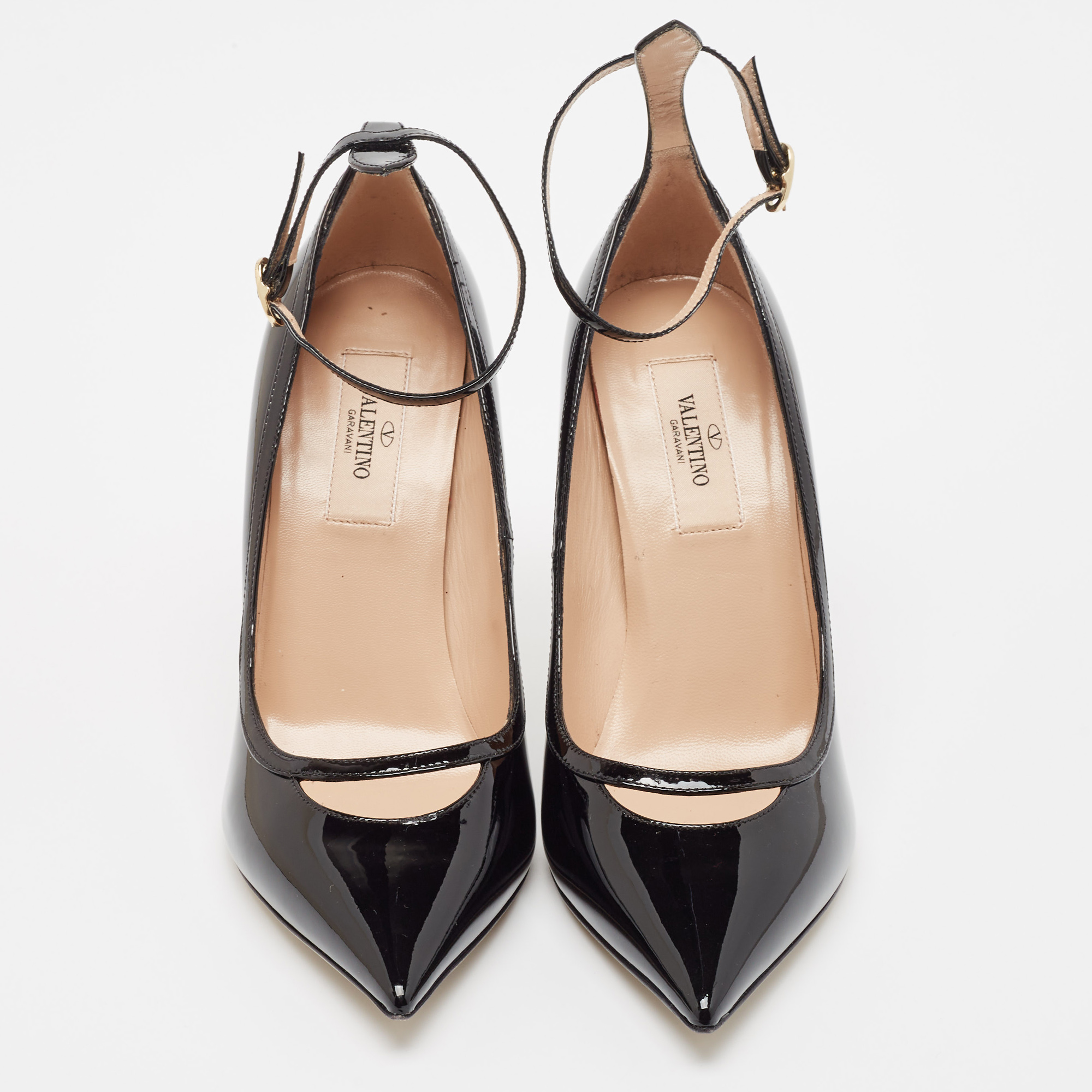 Valentino Black Patent Leather Ankle Strap Pumps Size 38.5