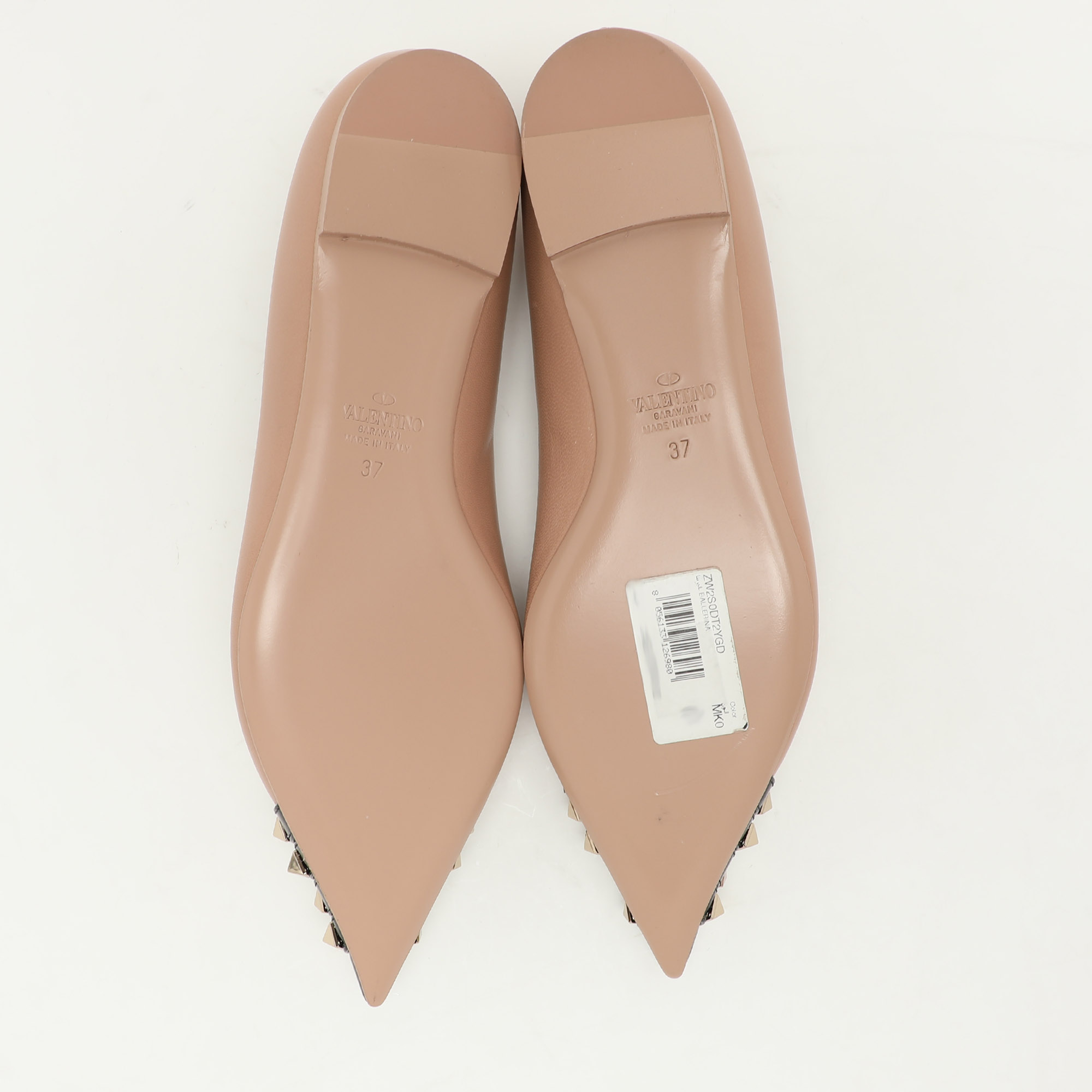 Valentino X Alcove Beige Leather Rockstud Cap Toe Ballet Flats Size 37