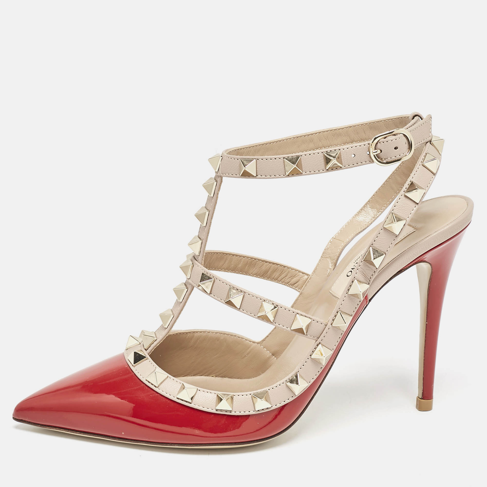 Valentino Red/Beige Patent Leather Rockstud Caged Ankle Strap Pumps Size
Valentino Red/Beige Patent Leather Rockstud Caged Ankle Strap Pumps Size