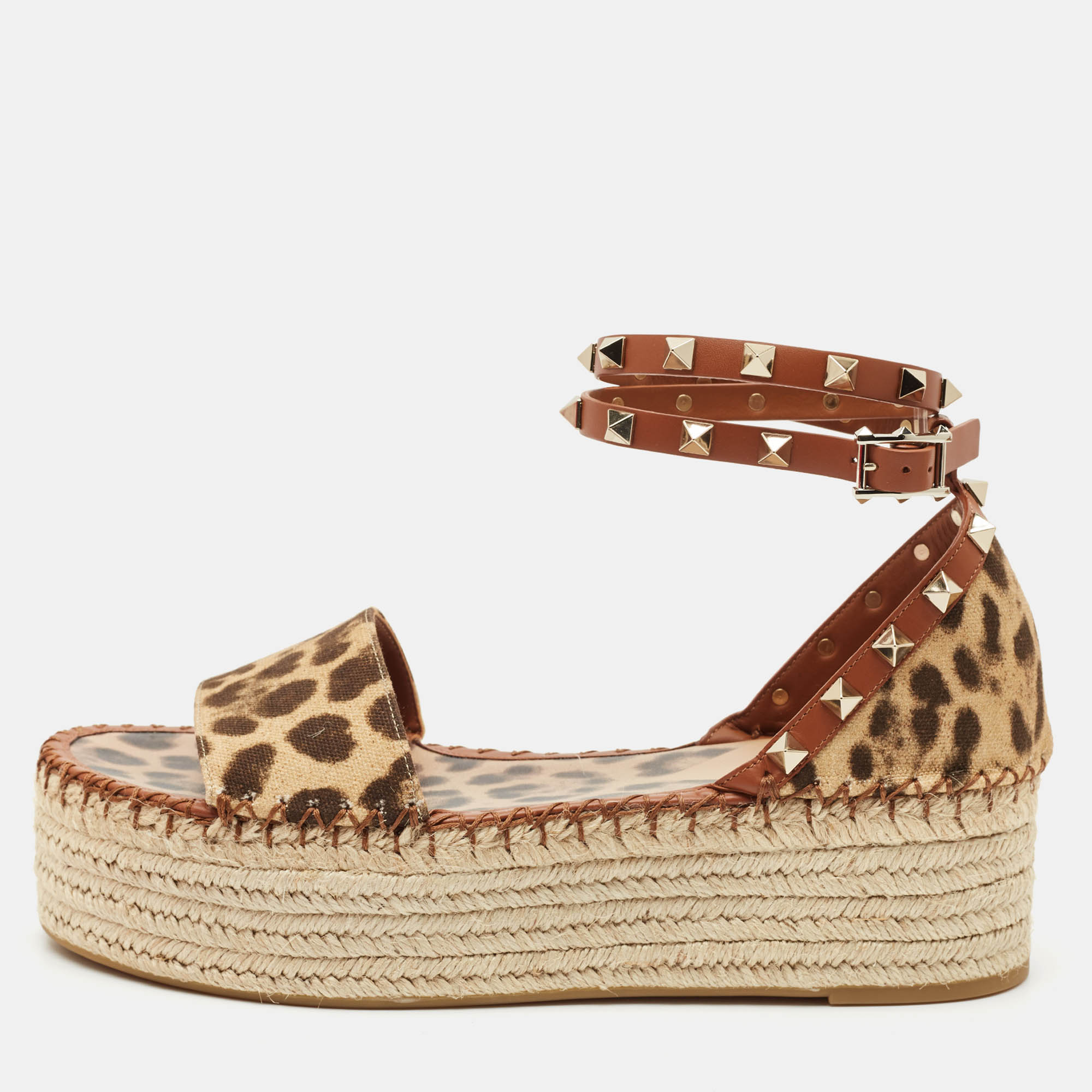 Valentino Beige Leopard Print Canvas Rockstud Espadrille Platform Sandals Size
Valentino Beige Leopard Print Canvas Rockstud Espadrille Platform Sandals Size