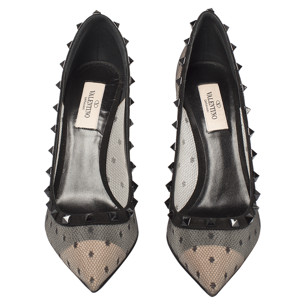 Valentino Black Lace and Suede Rockstud Embellished Pointed Toe Pumps Size
Valentino Black Lace and Suede Rockstud Embellished Pointed Toe Pumps Size