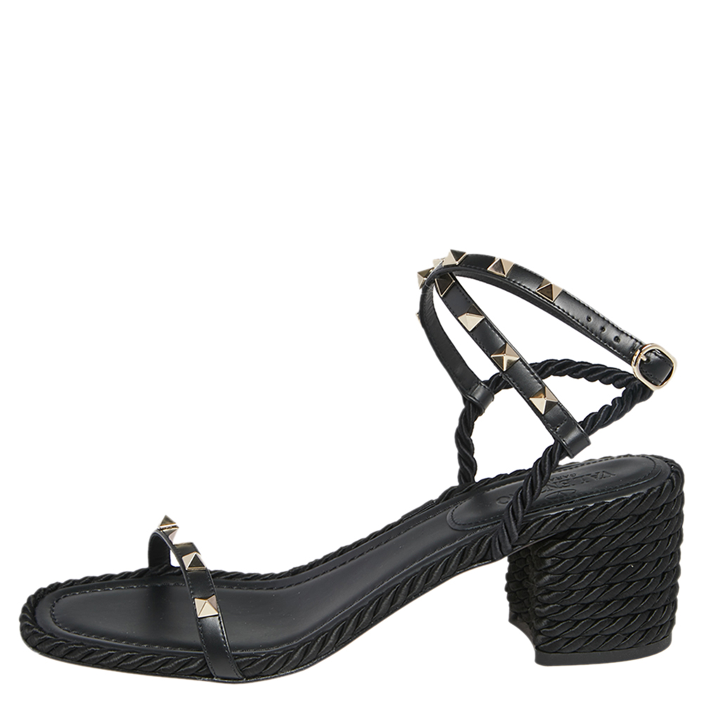 Valentino Black Leather And Knit Fabric Rockstud Rope Ankle-Strap Sandals Size
Valentino Black Leather And Knit Fabric Rockstud Rope Ankle-Strap Sandals Size