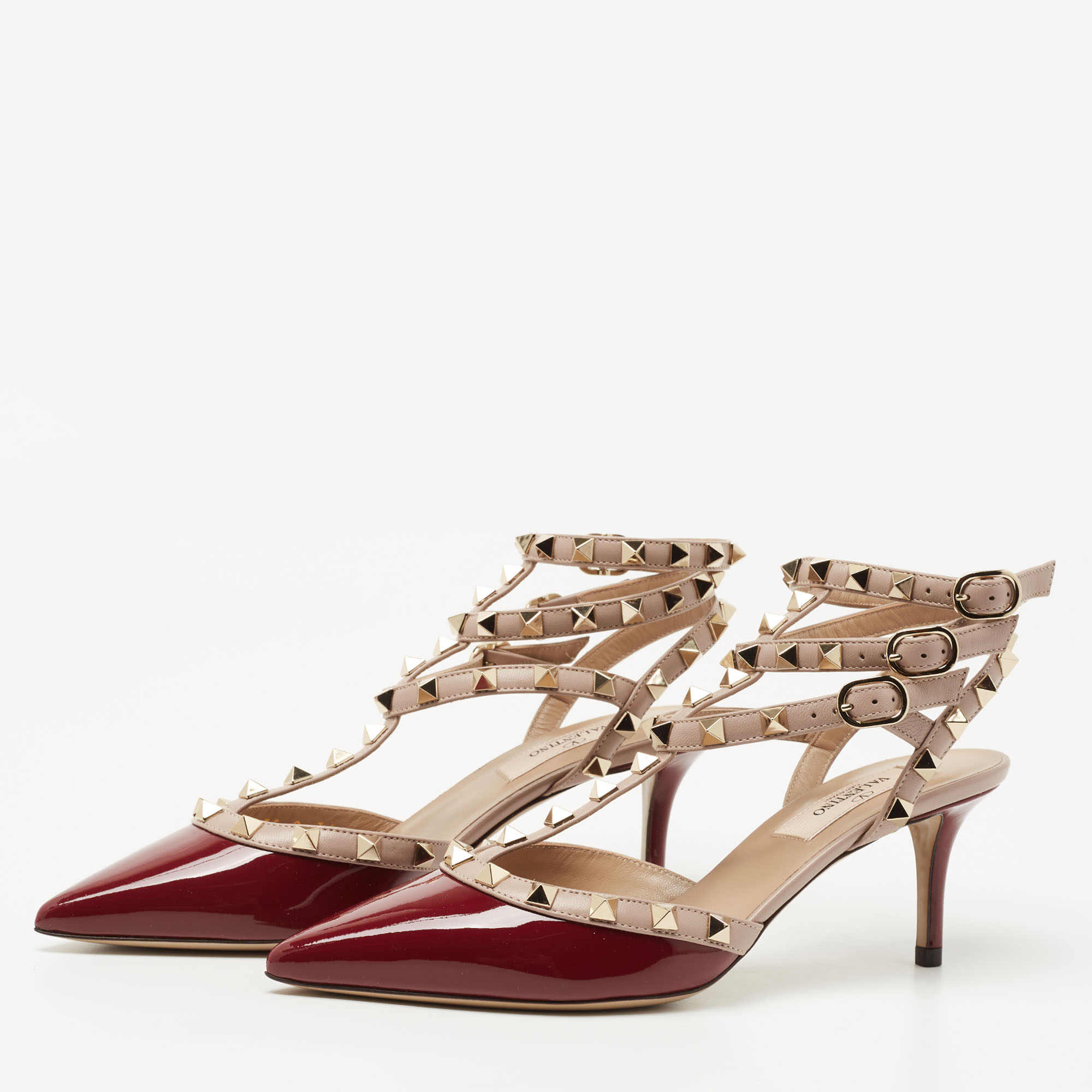 

Valentino Burgundy Patent and Leather Rockstud Ankle Strap Pumps Size