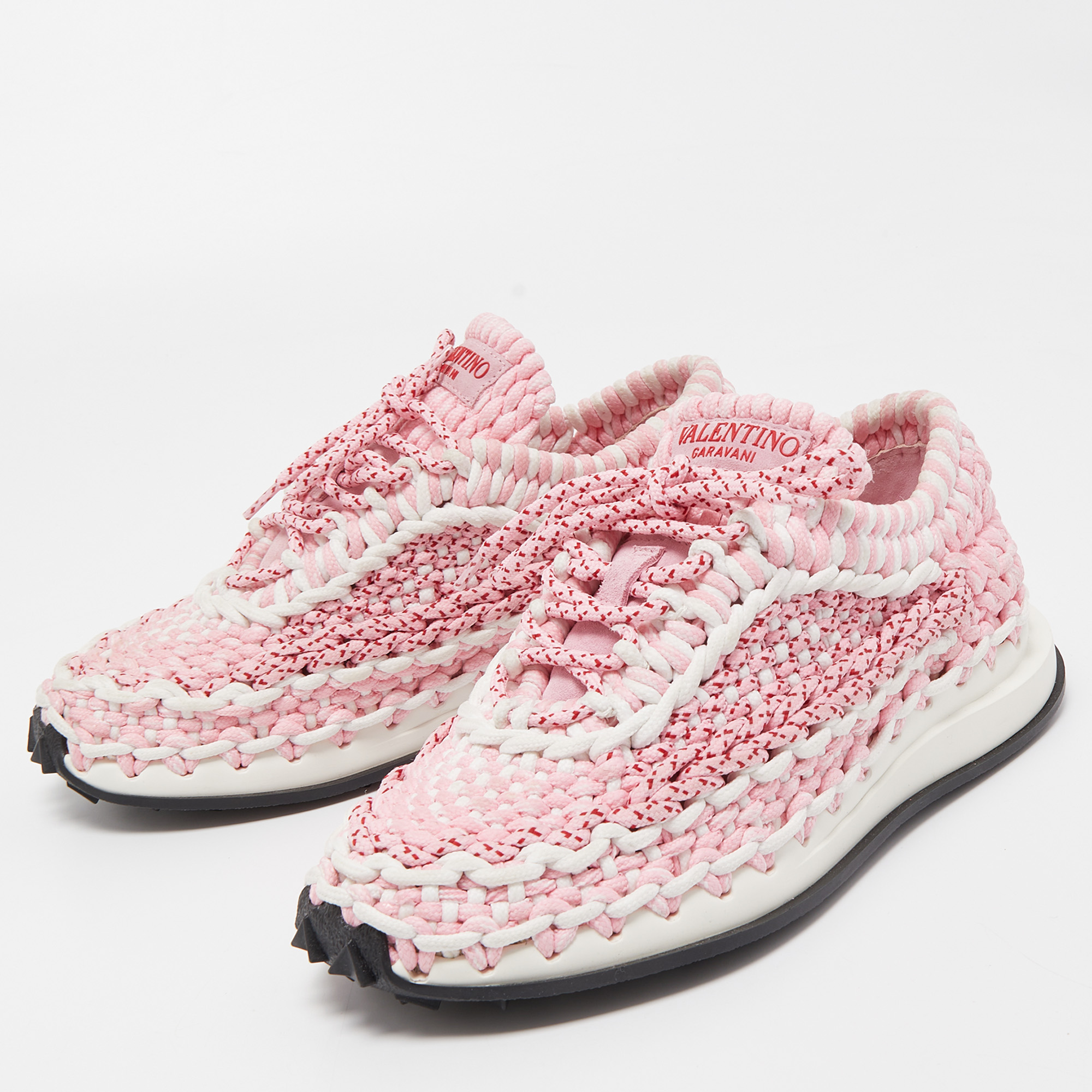Valentino Pink/White Woven Fabric Low Top Sneakers Size 
Valentino Pink/White Woven Fabric Low Top Sneakers Size