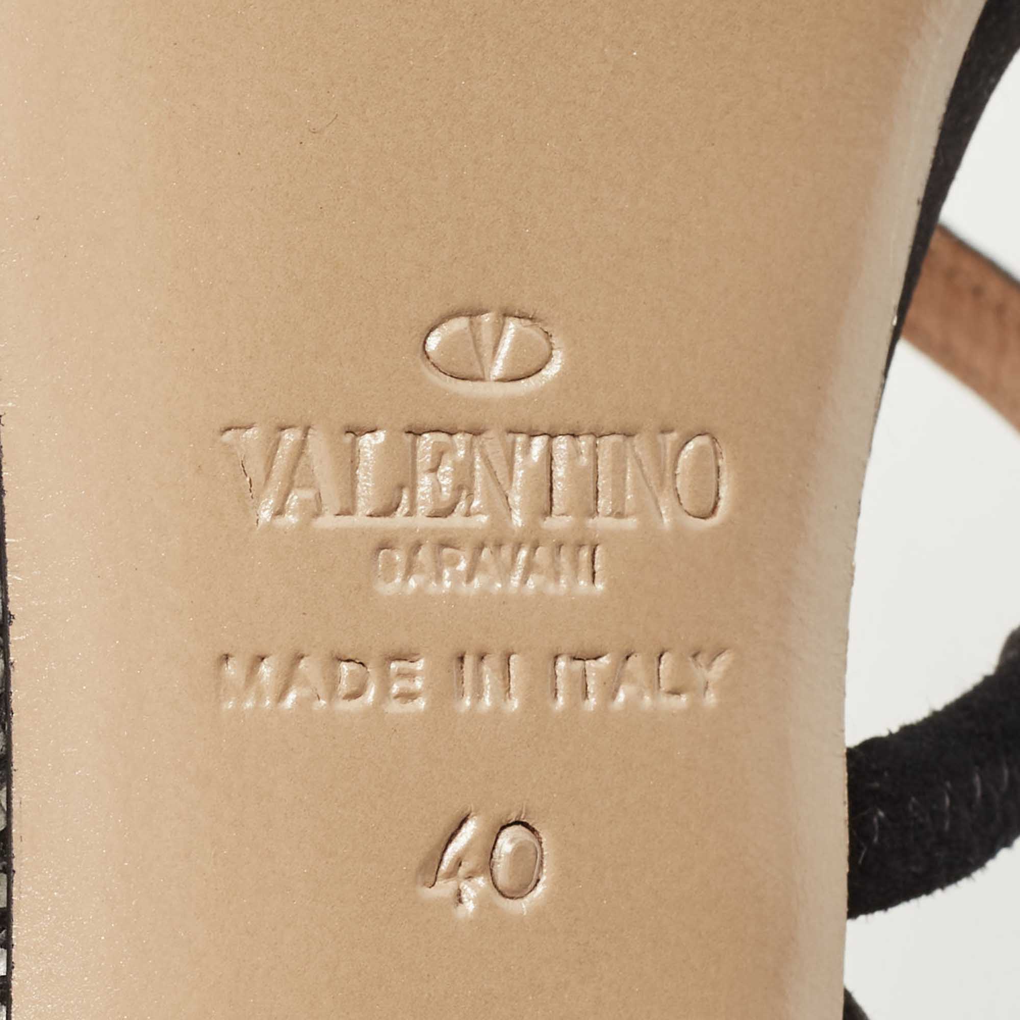 Valentino Black Satin Crystal Embellished Slingback Platform Pumps Size 40
