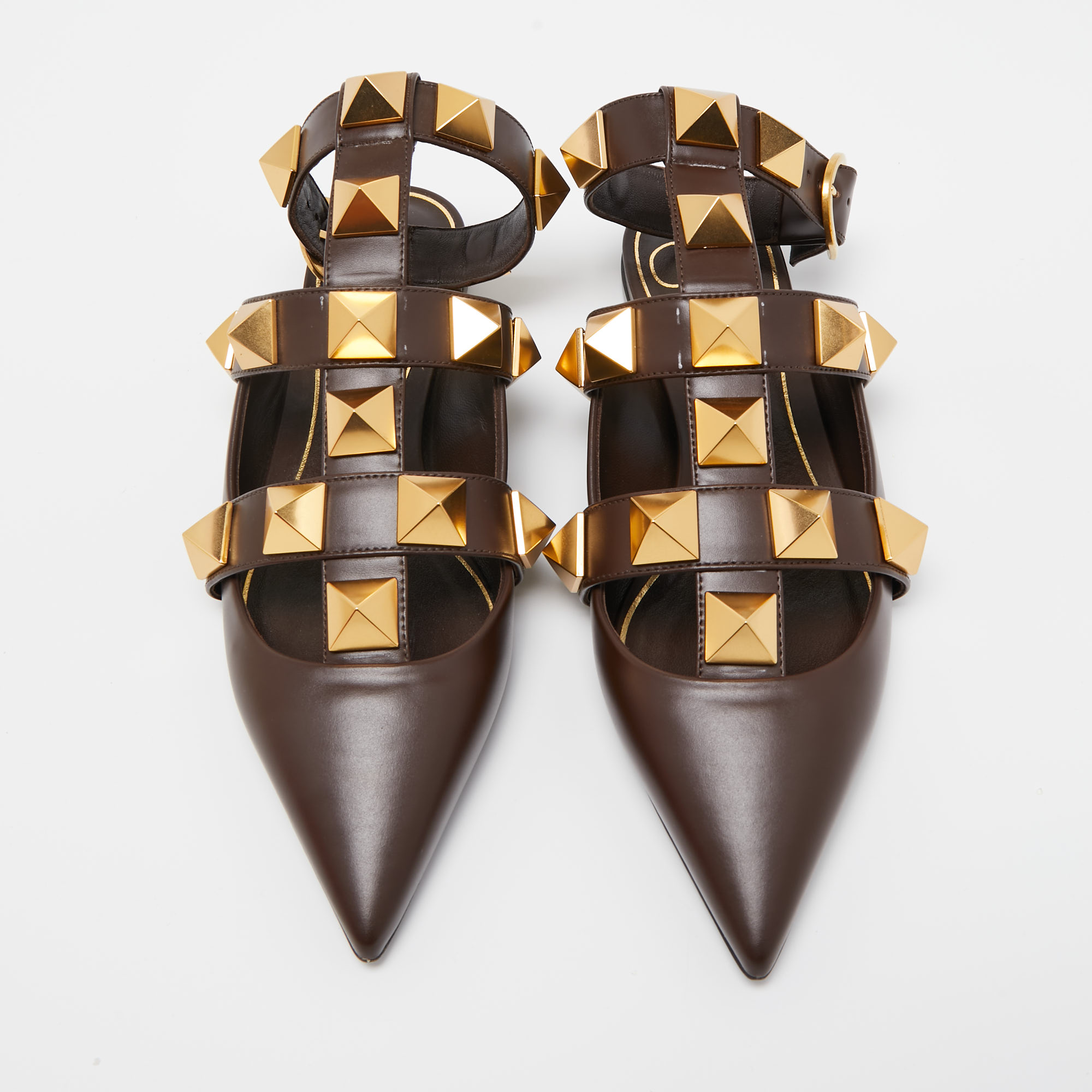 Valentino Dark Brown Leather Roman Stud Ankle Strap Flat Ballerinas Size
Valentino Dark Brown Leather Roman Stud Ankle Strap Flat Ballerinas Size