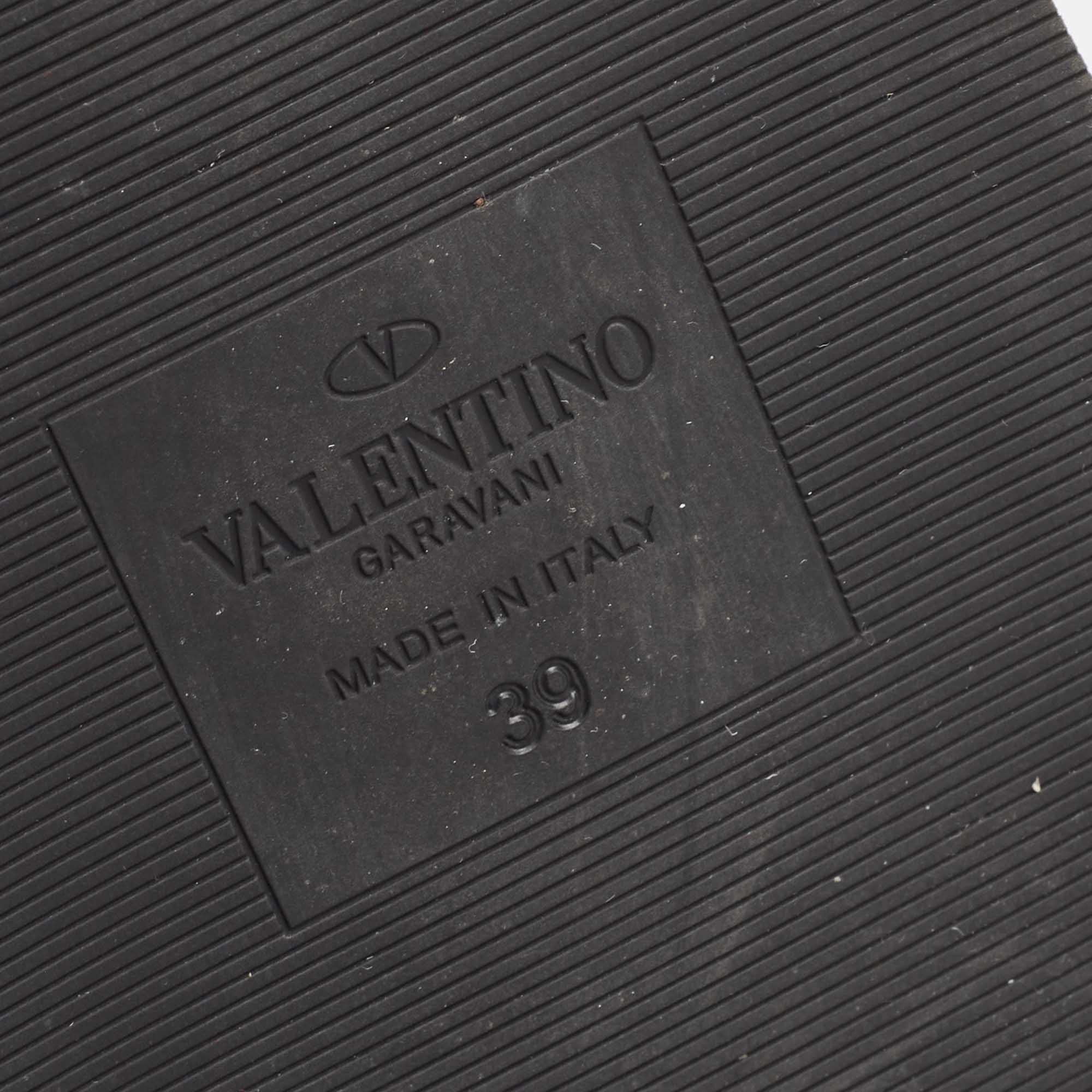 Valentino Black Leather Rockstud Velcro Slingback Flat Sandals Size 39