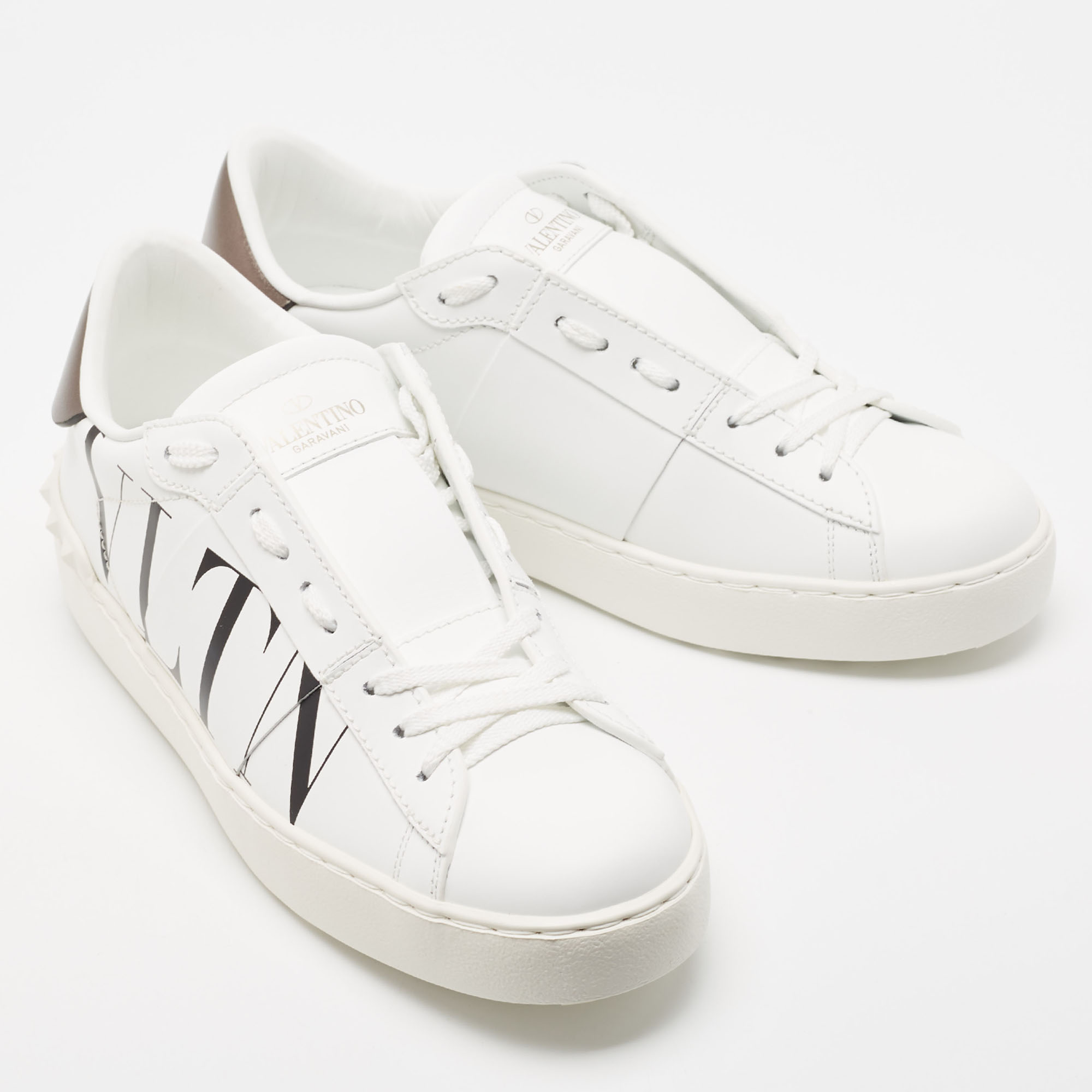 Valentino White Leather VLTN Logo Low Top Sneakers Size 38