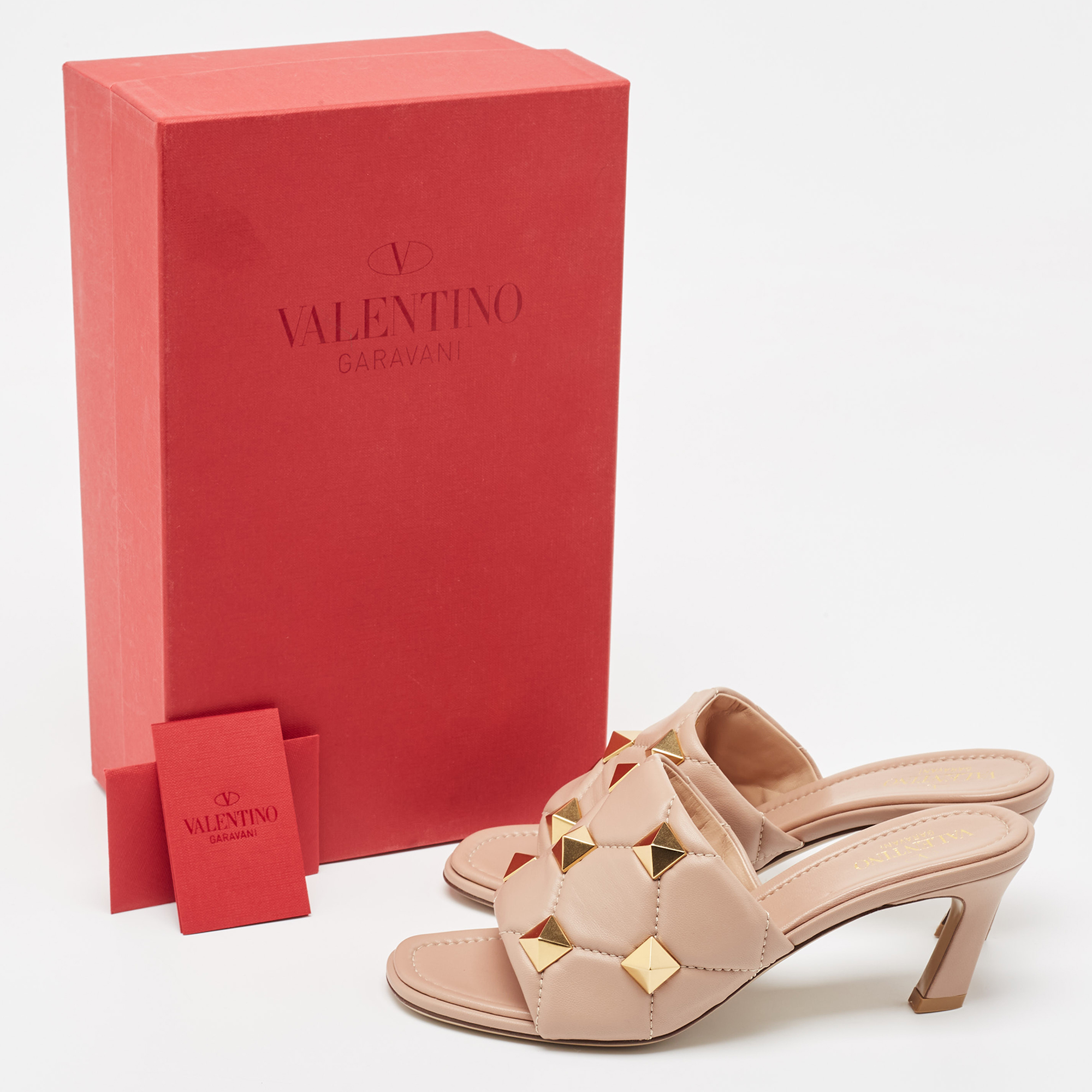 Valentino Pink Leather Roman Stud Slides Size 37.5