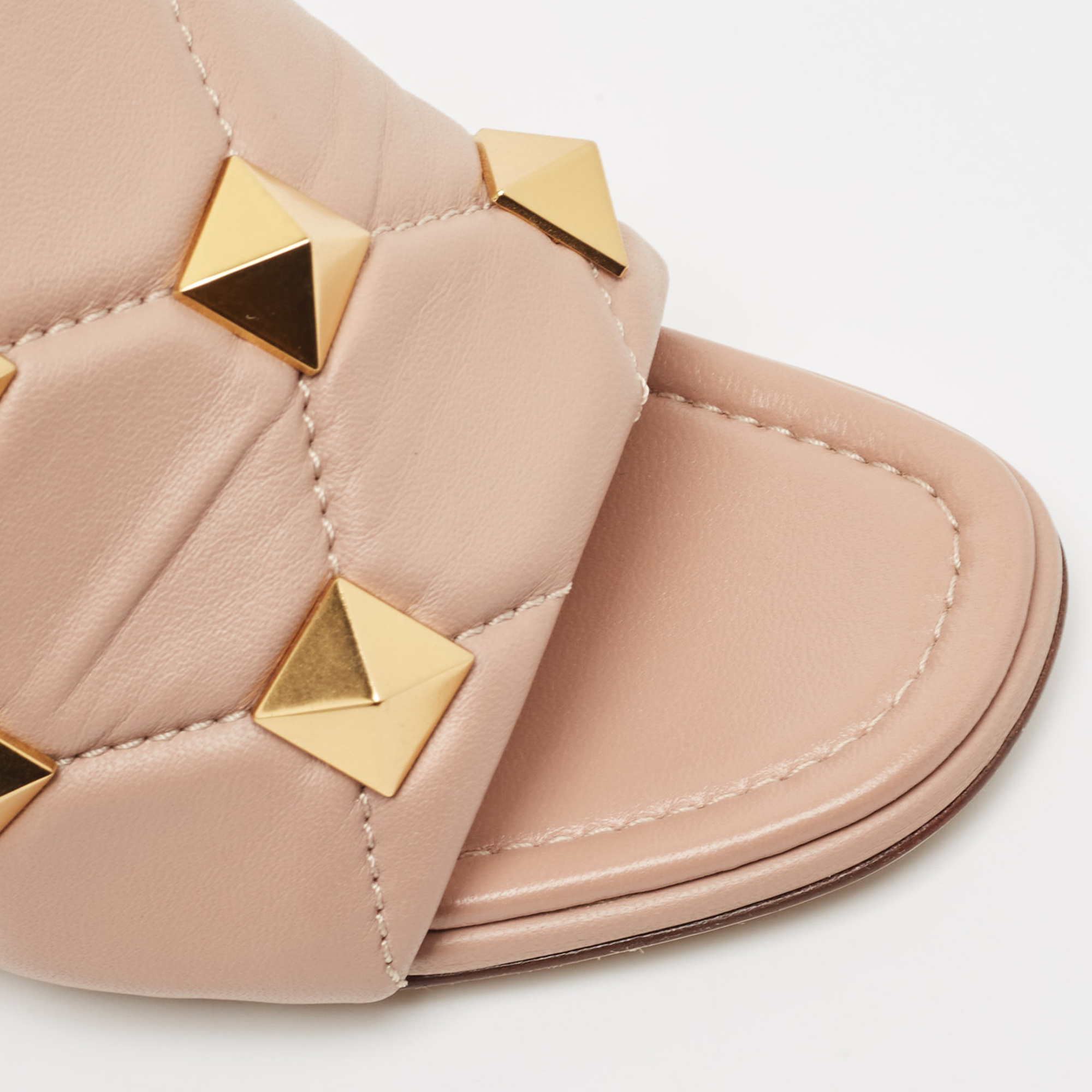 Valentino Pink Leather Roman Stud Slides Size 37.5