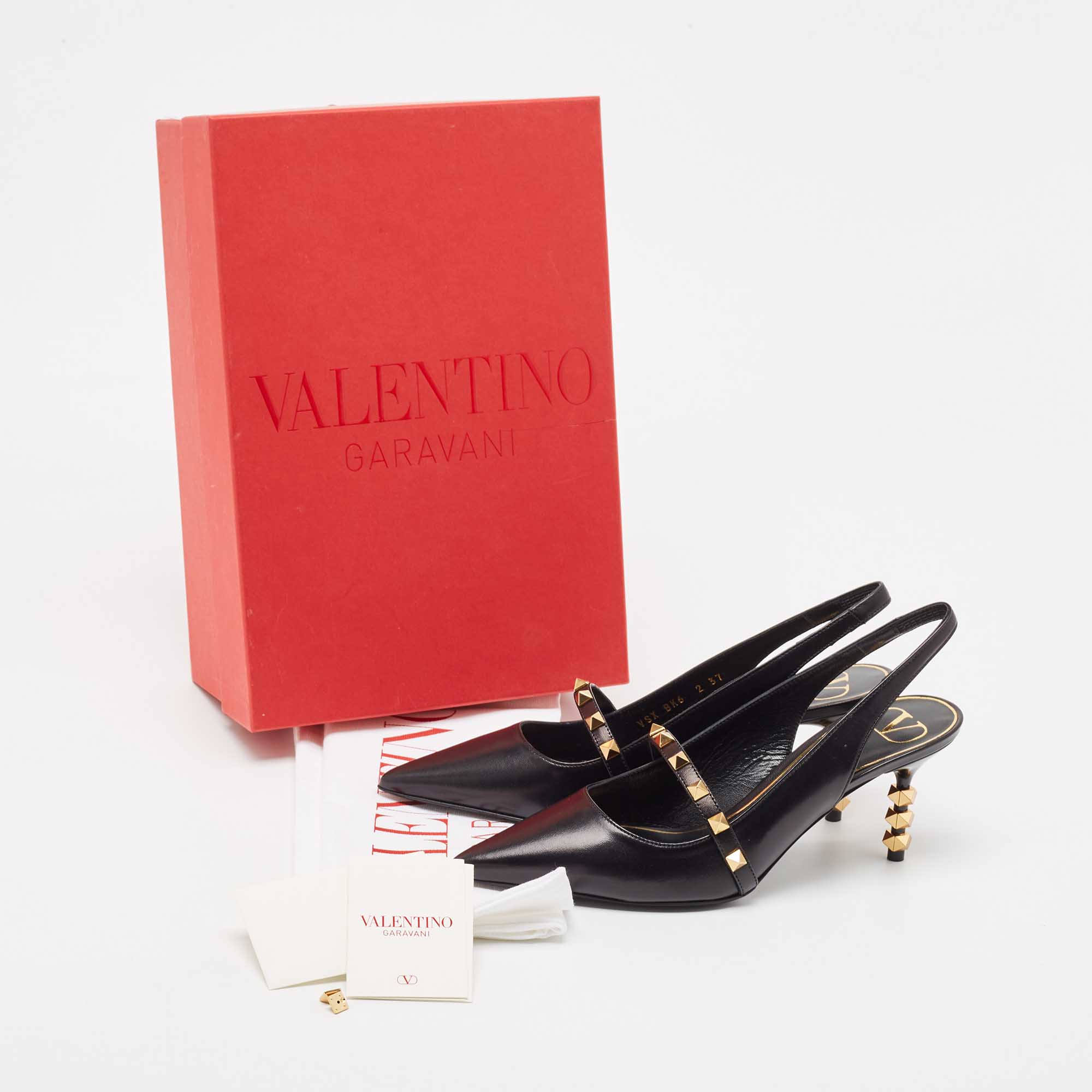 Valentino Black Leather Rockstud Slingback Pumps Size 37