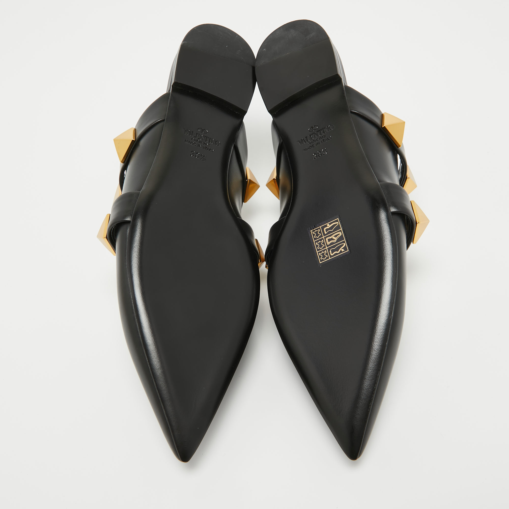Valentino Black Leather Roman Stud Mules Size 38.5