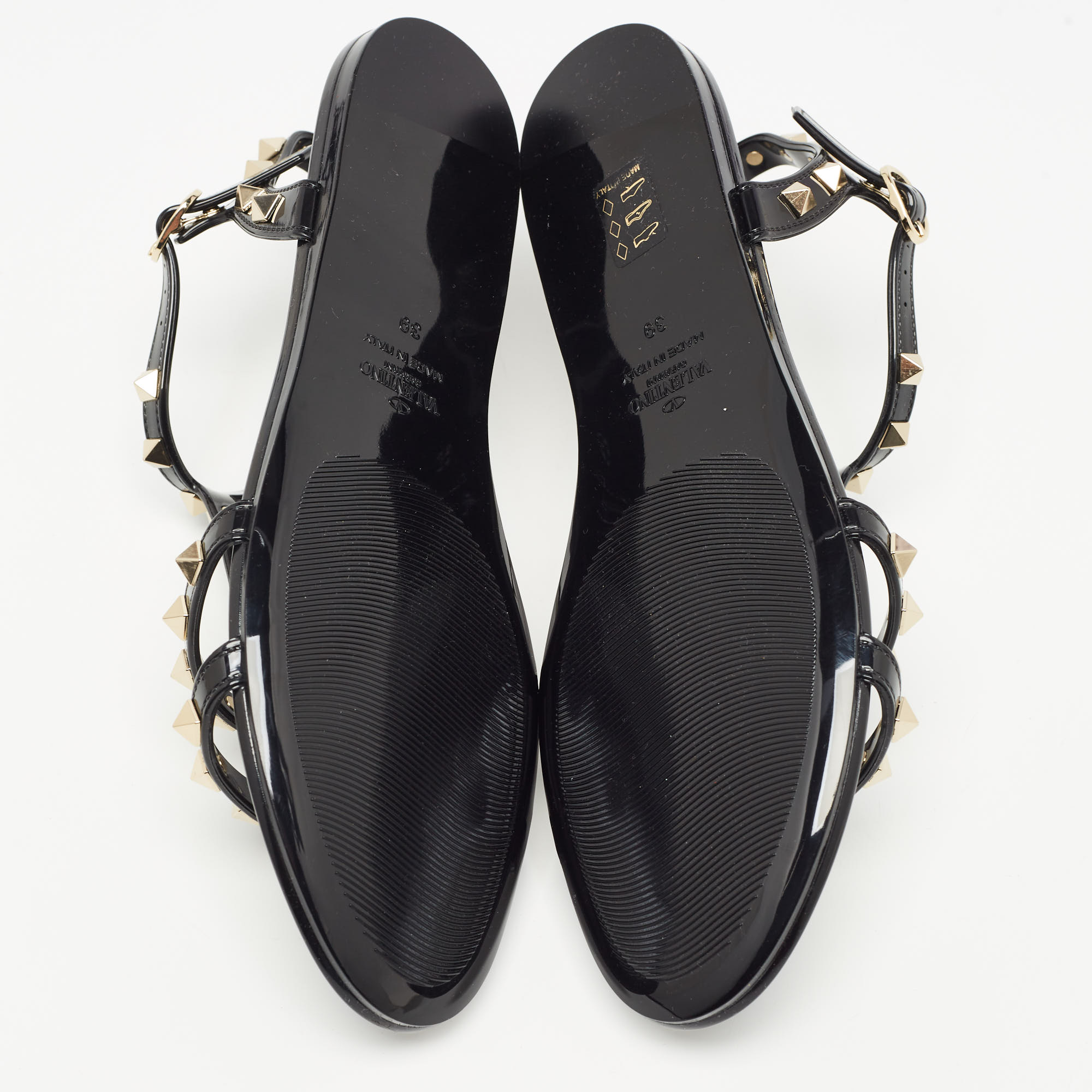 Valentino Black Rubber Rockstud Flat Sandals Size 39