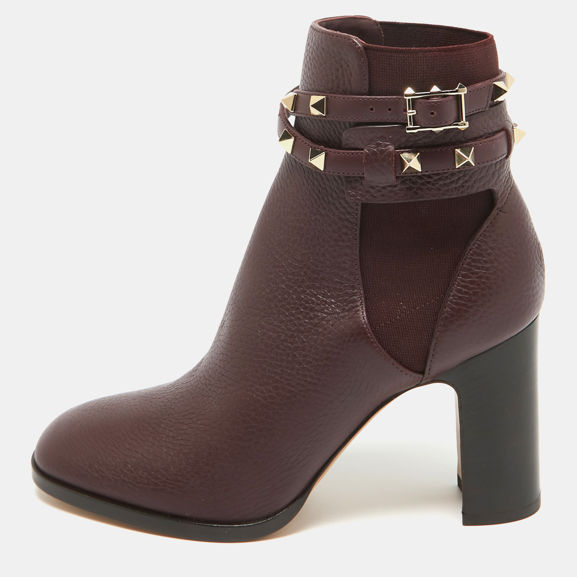 Valentino burgundy leather rockstud ankle boots size 37.5