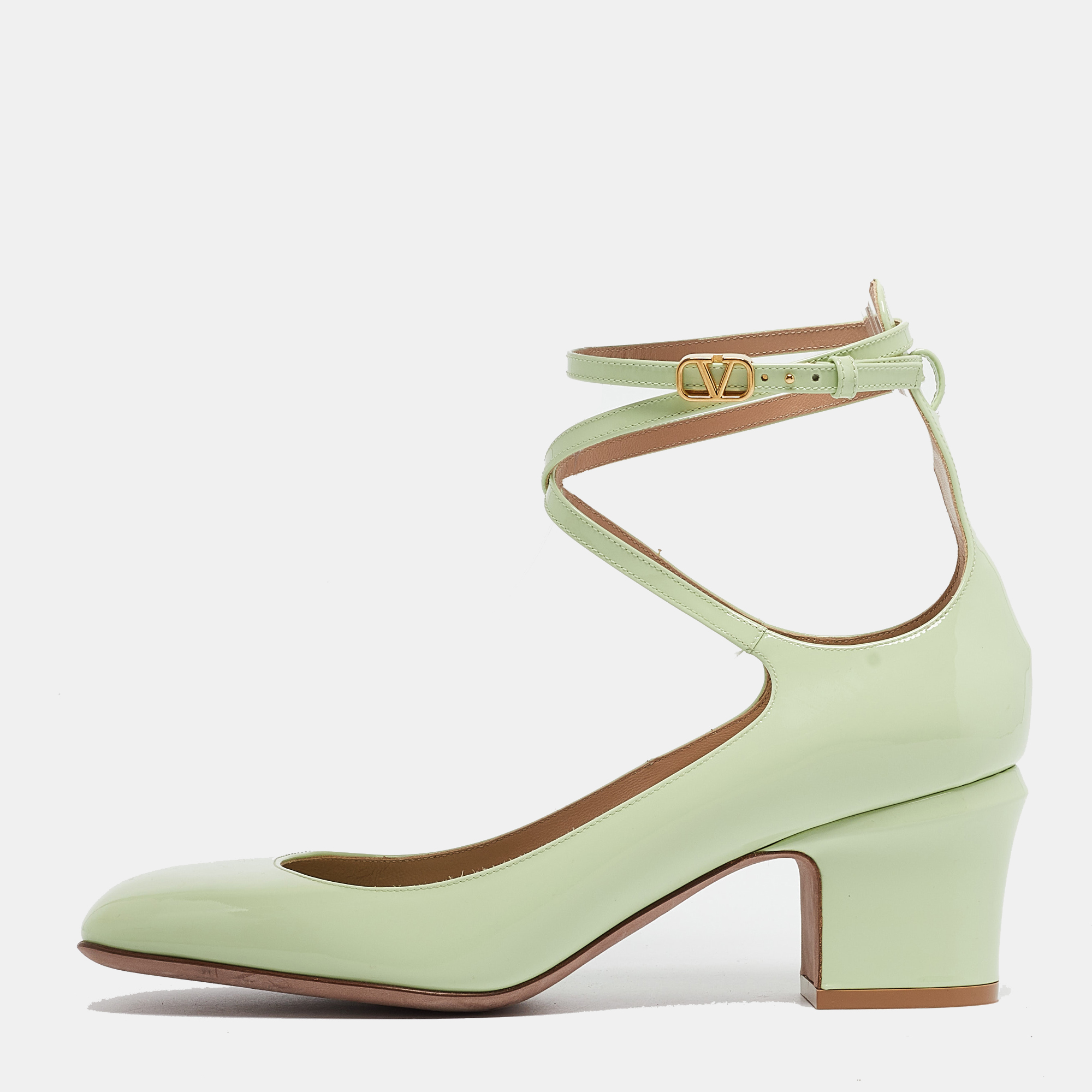 Valentino mint green patent leather tan-go pumps size 40