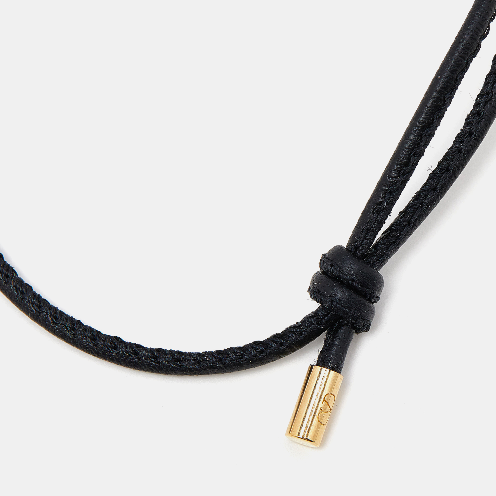 Valentino Black Leather Cord Adjustable Bracelet