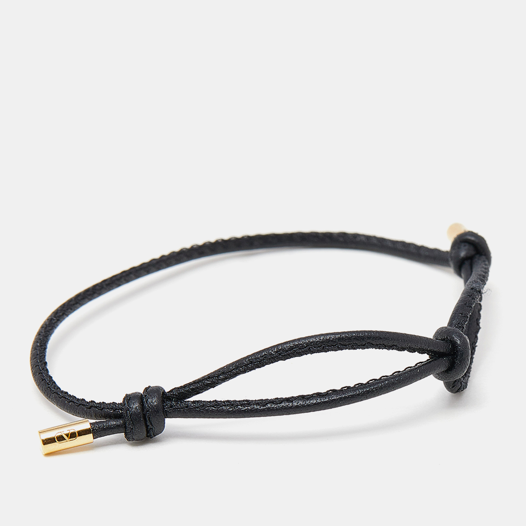 Valentino Black Leather Cord Adjustable Bracelet