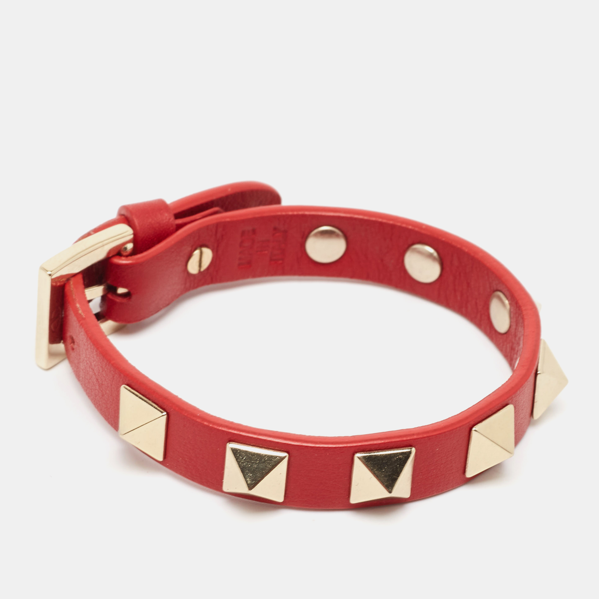 Valentino Rockstud Leather Gold Tone Bracelet