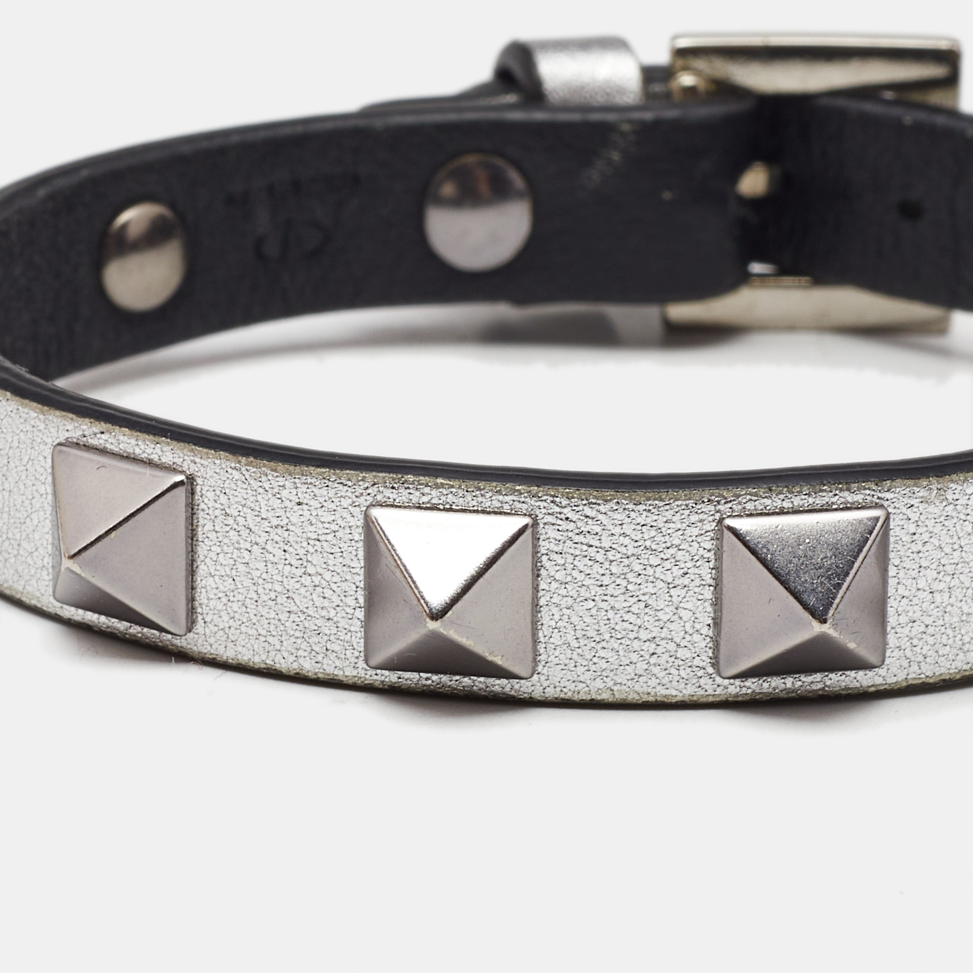 Valentino Rockstud Leather Silver Tone Bracelet