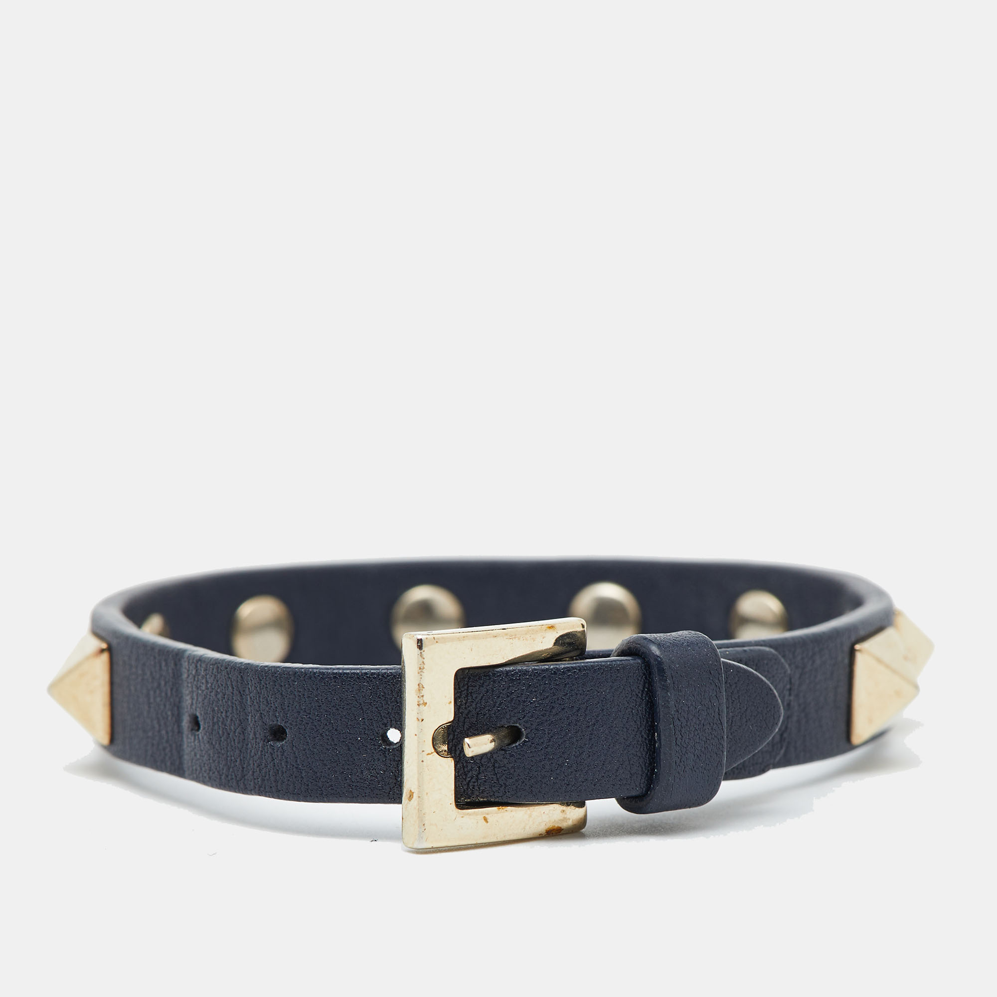 Valentino Rockstud Navy Blue Leather Bracelet