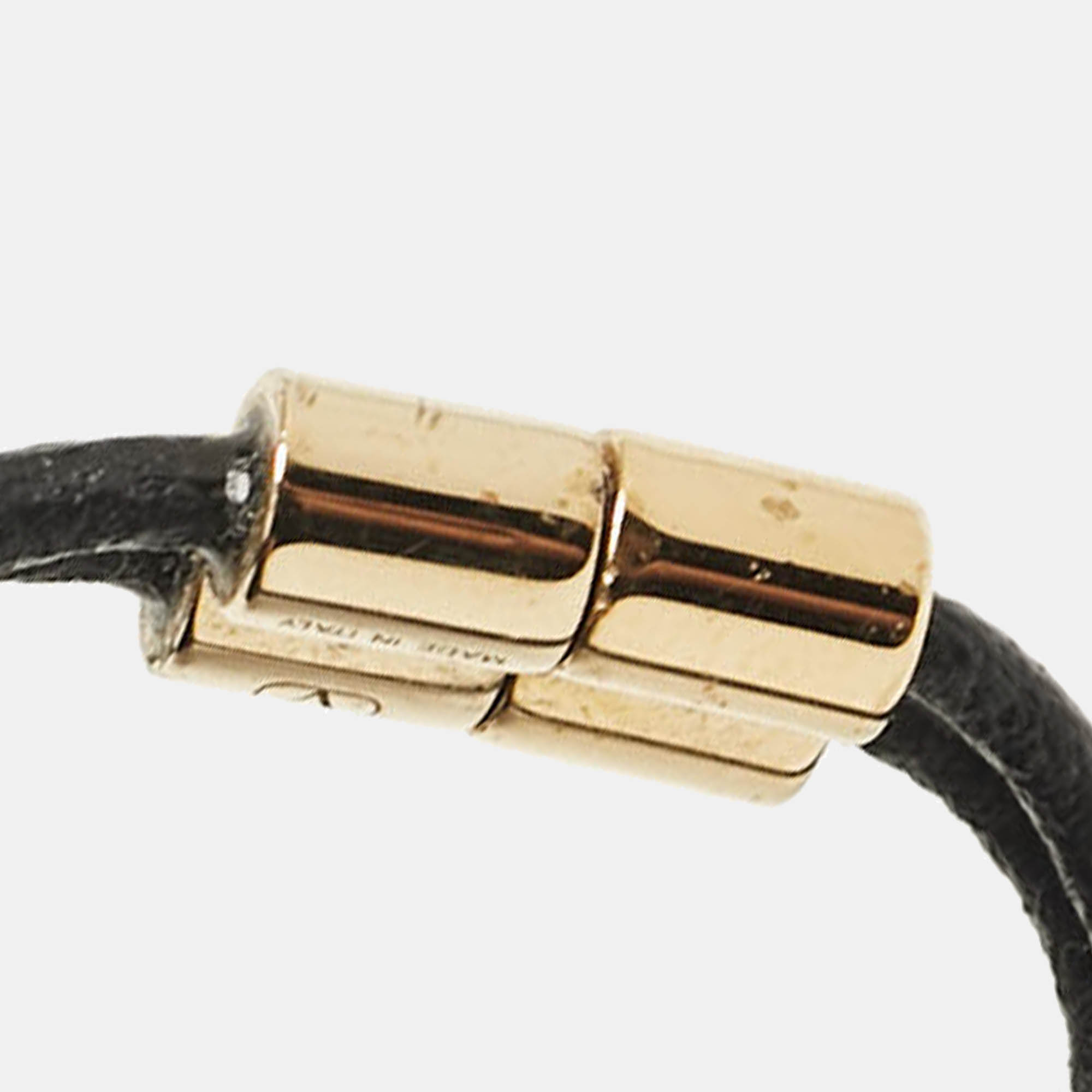 Valentino VLogo Black Leather Gold Tone Bracelet