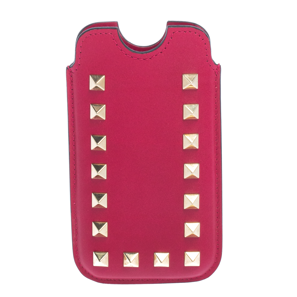 Valentino Fuchsia Leather Rockstud iPhone 5/5S Case female Pink