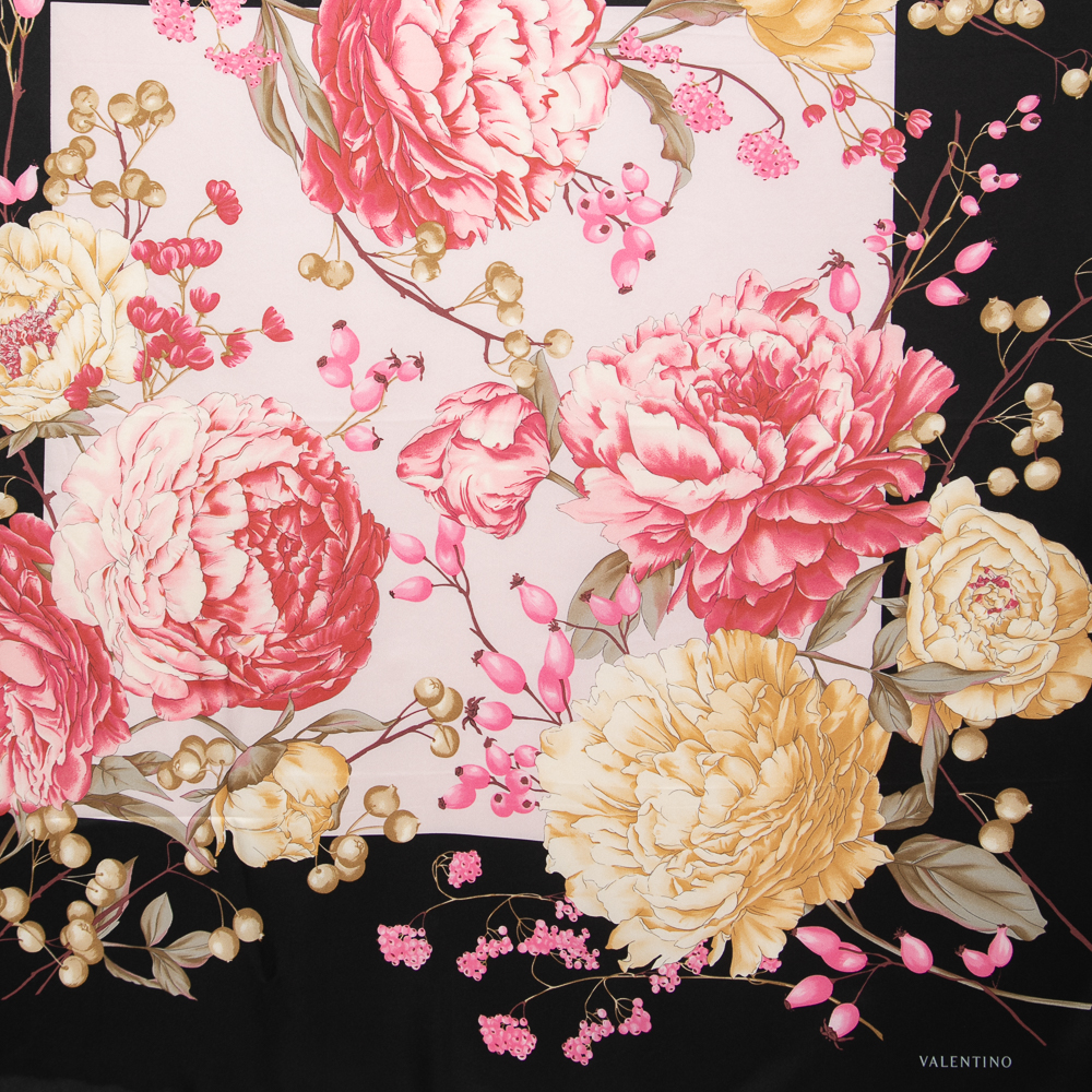 Valentino Black/Pink Floral Printed Square Silk Scarf 
Valentino Black/Pink Floral Printed Square Silk Scarf