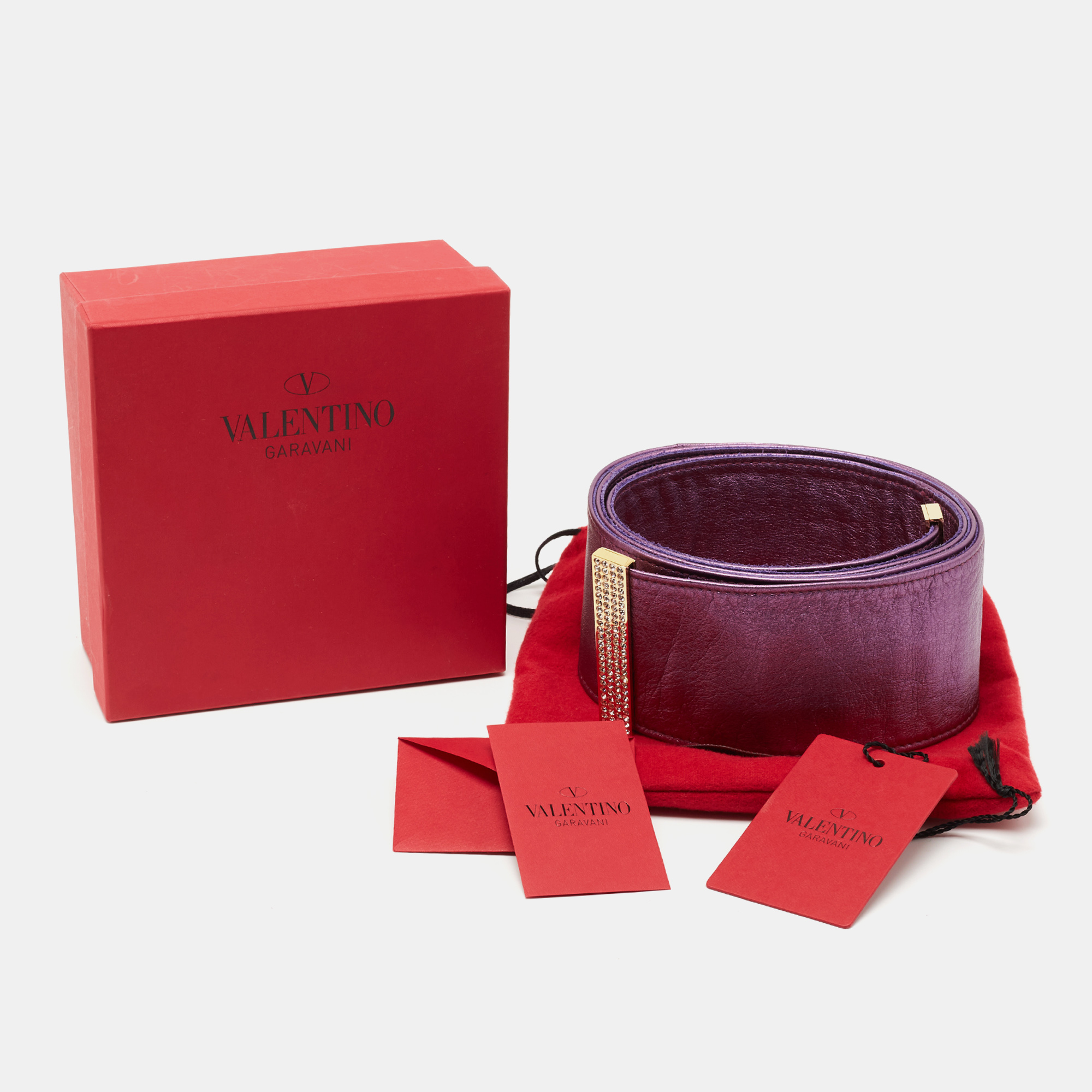 Valentino Purple Leather Crystal Embellished Wrap Belt