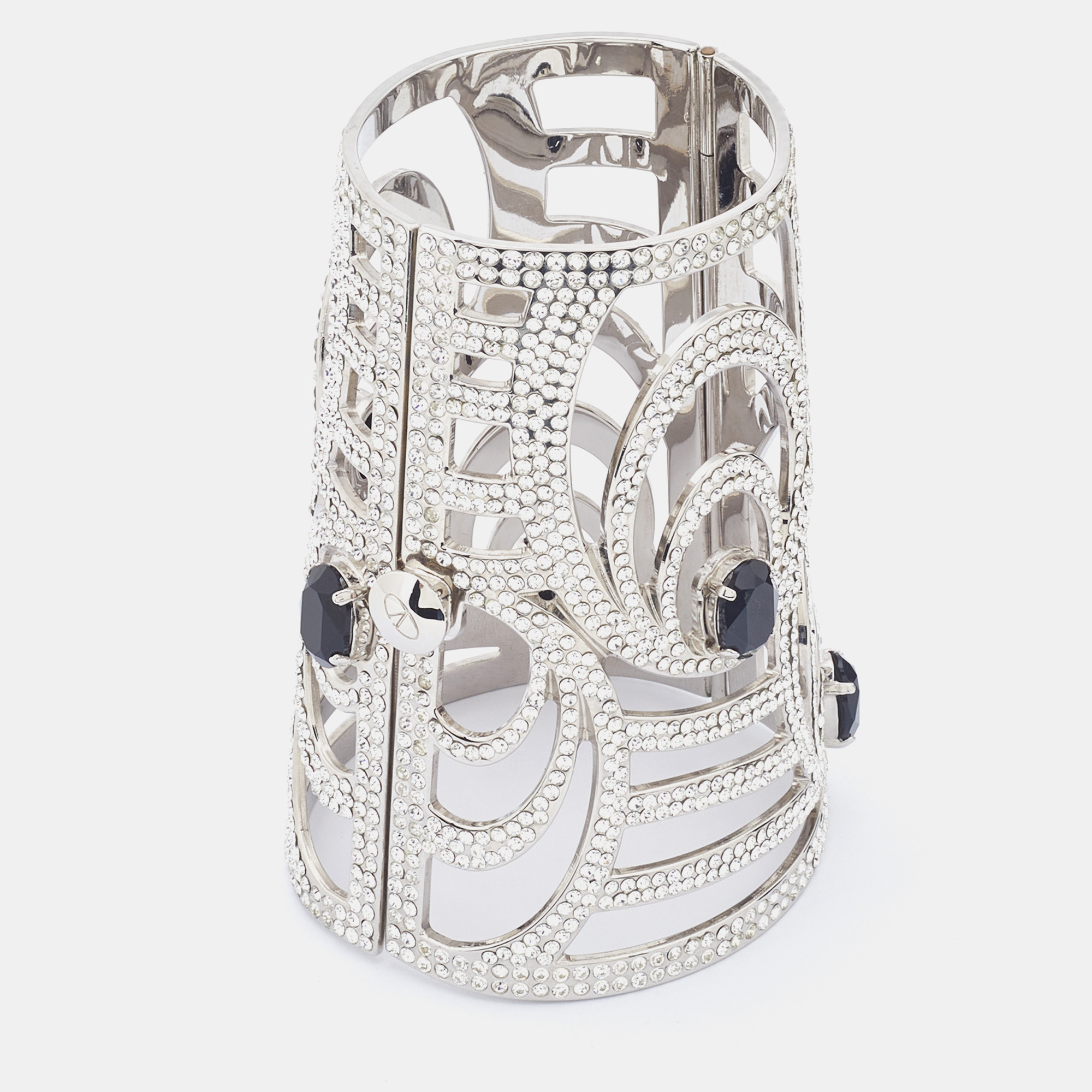 

Valentino Silver Tone Crystal Embellished Extra Wide Cuff Bracelet