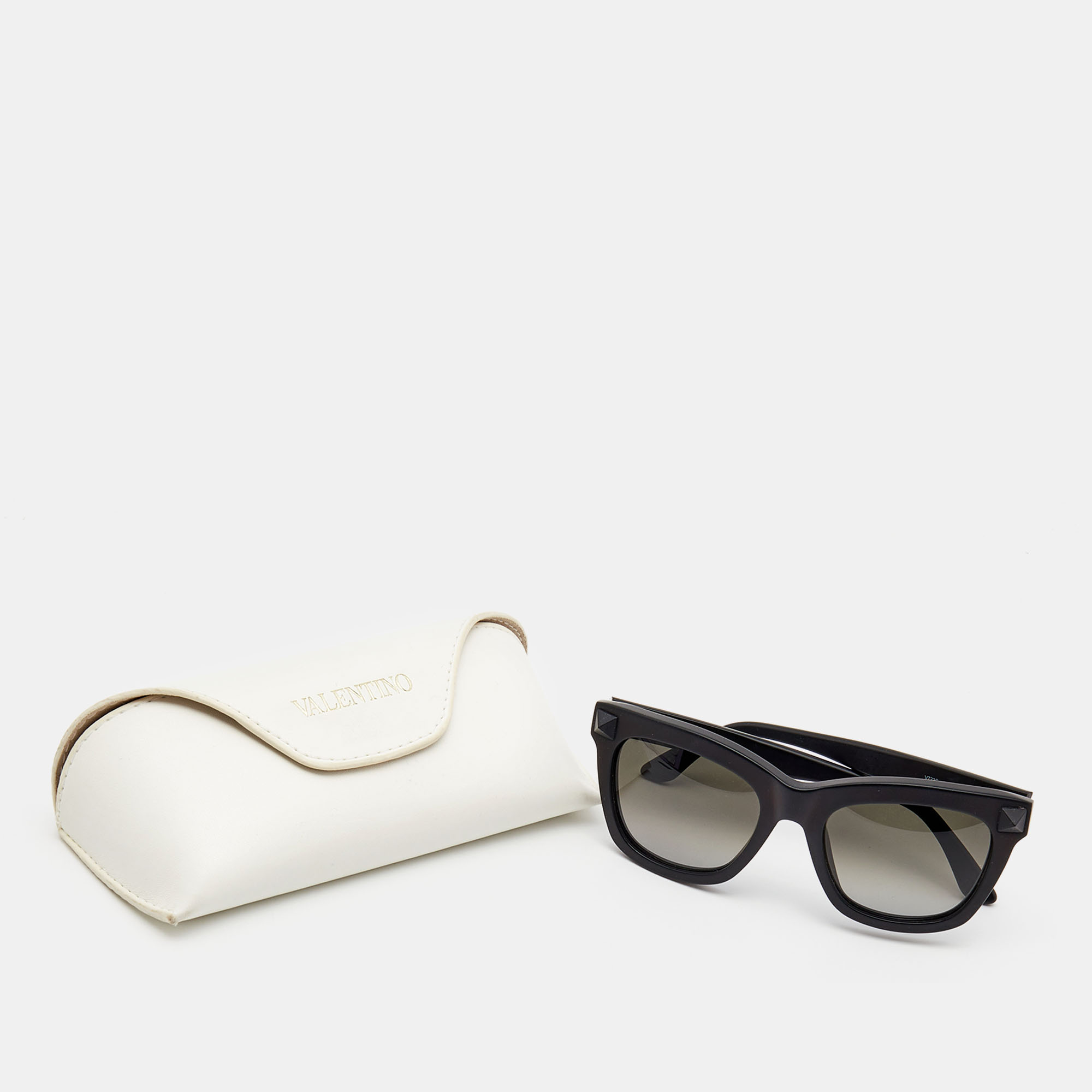 Valentino Black Matte Rockstud Wayfarer Sunglasses