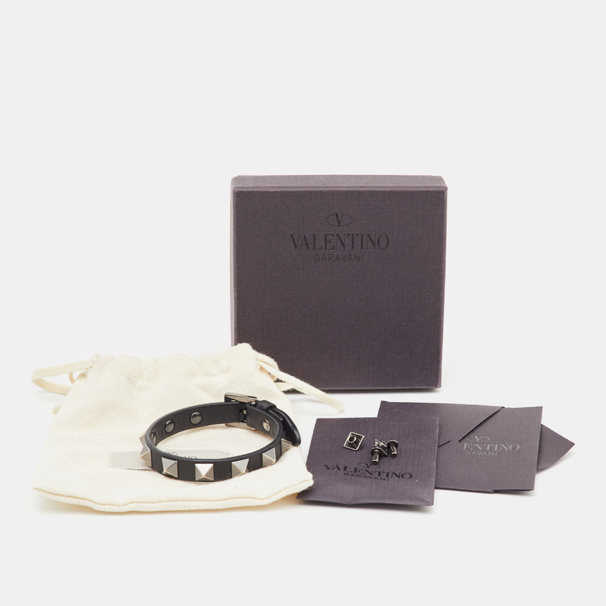 Valentino Black Leather Rockstud Wrap Bracelet