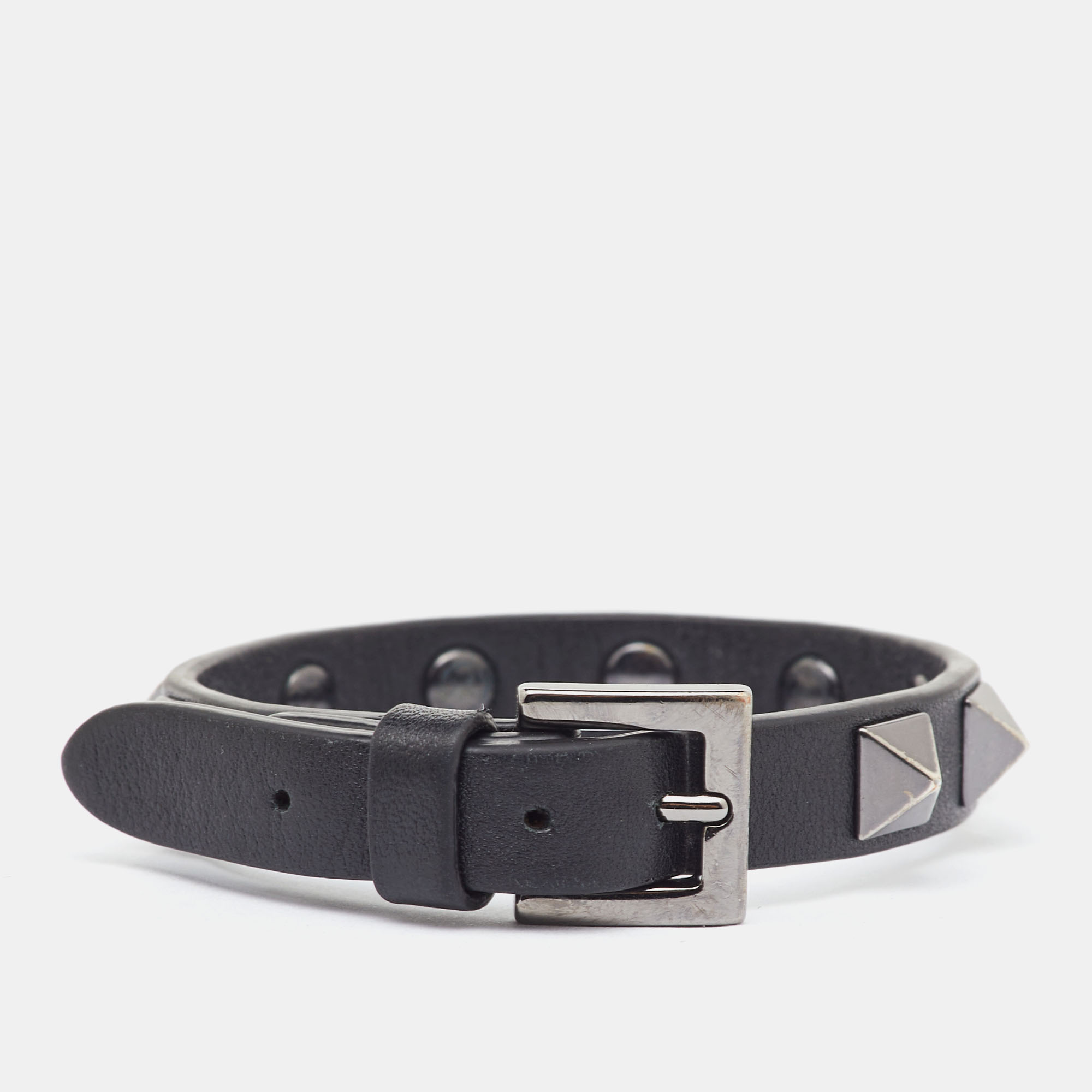 Valentino Black Leather Rockstud Wrap Bracelet