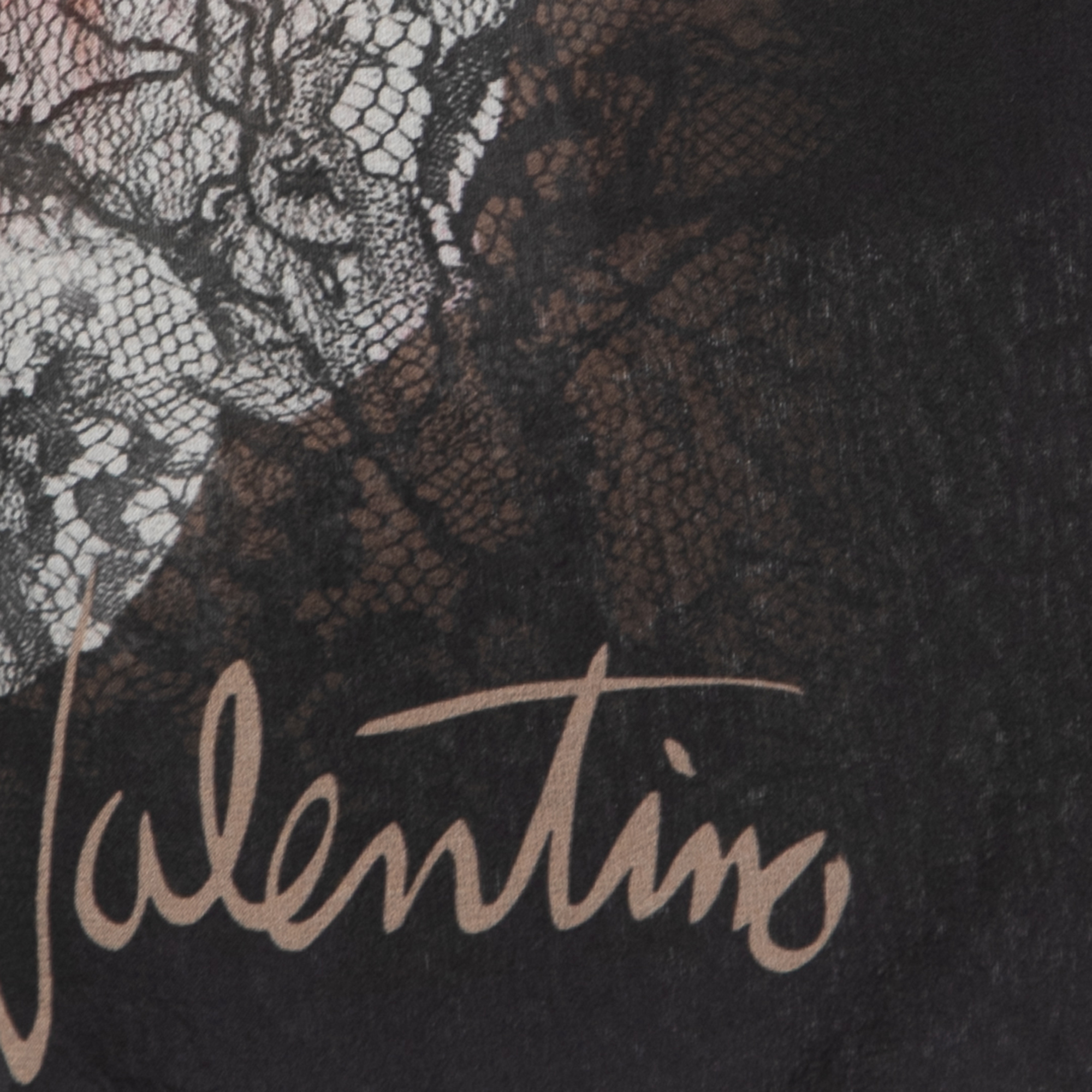 Valentino Black Rose Printed Silk Scarf