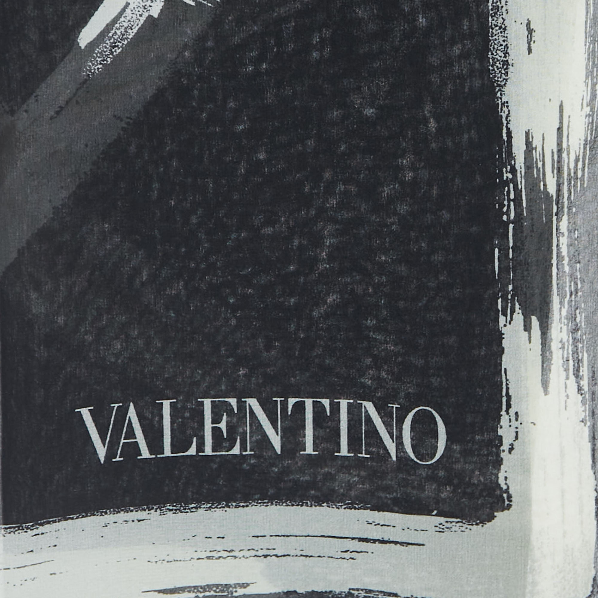 Valentino Black VLogo Print Silk Chiffon Scarf