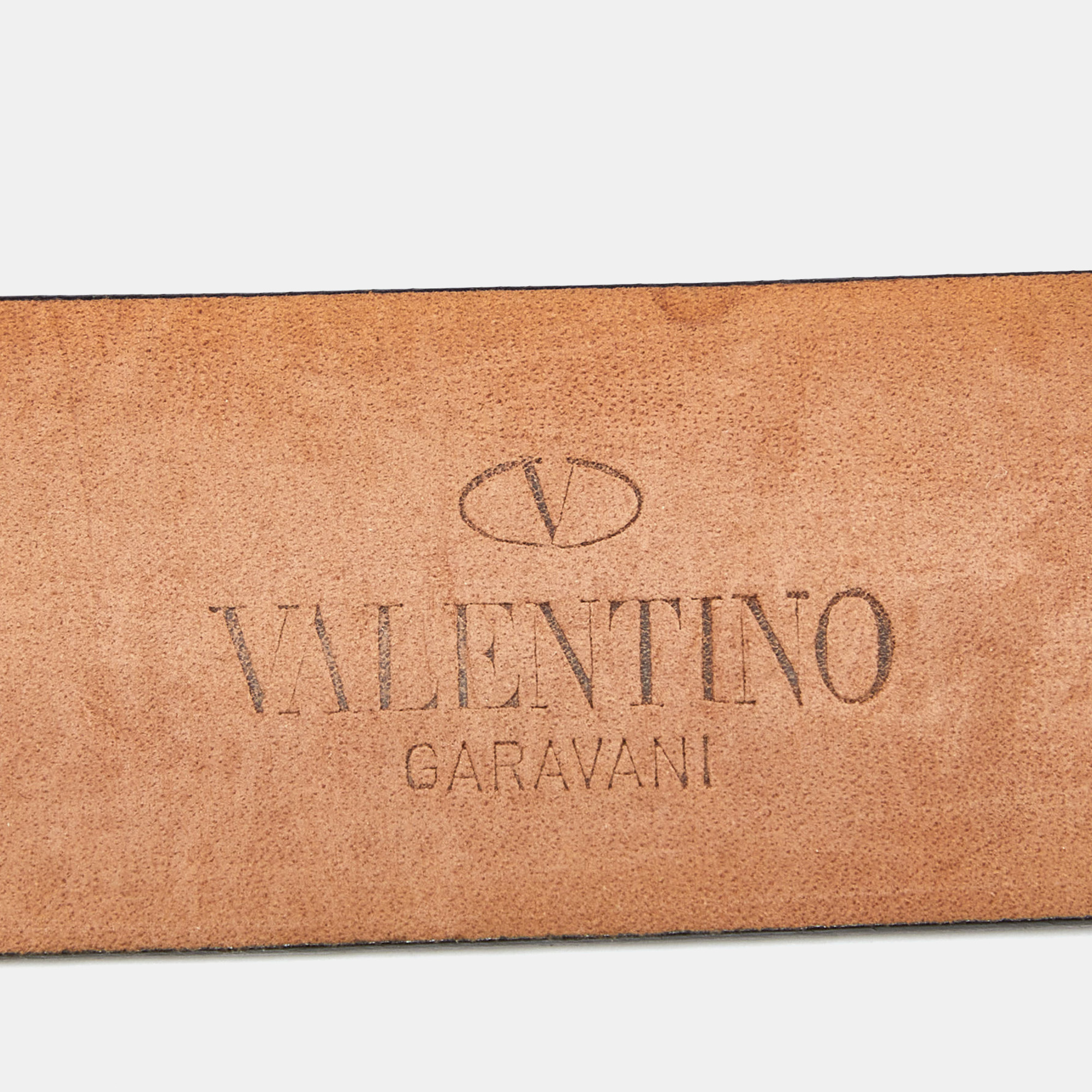 Valentino Plum Patent Leather VLogo Crystals Buckle Belt 95CM