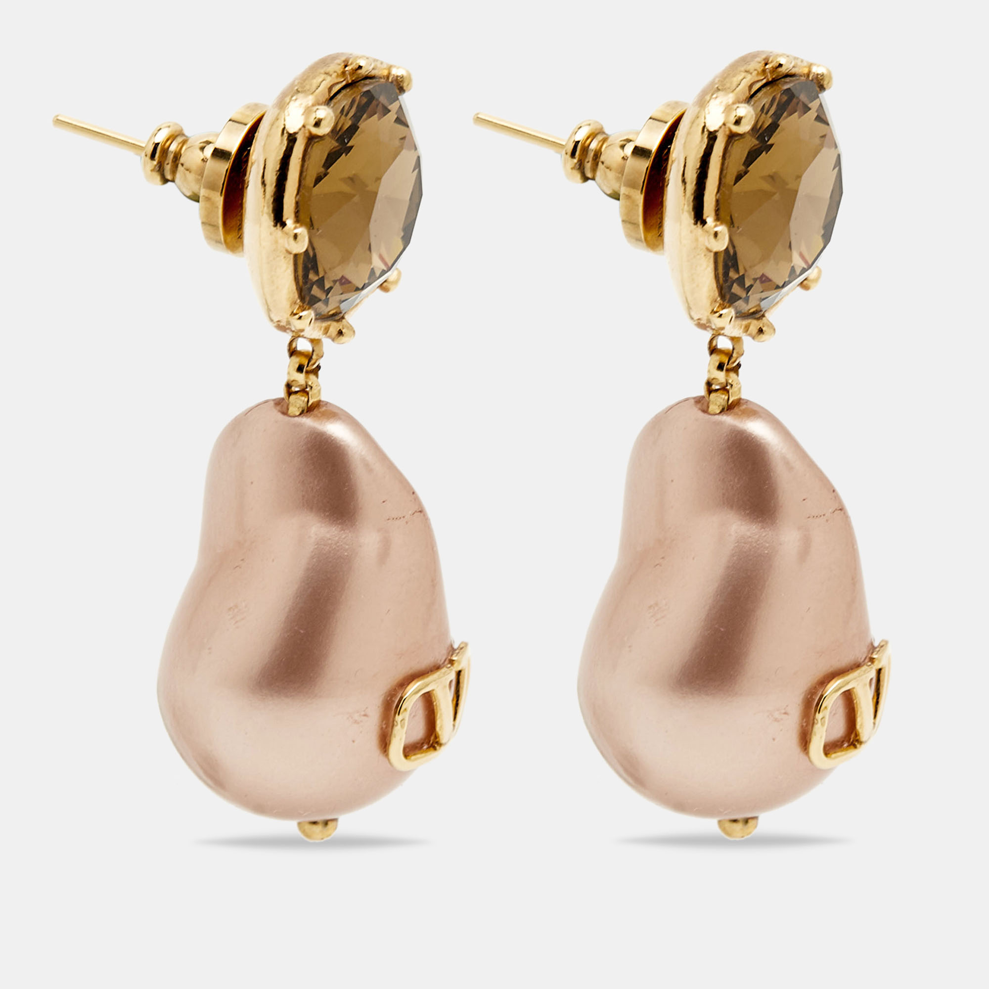 

Valentino VLogo Faux Pearl Crystal Gold Tone Earrings