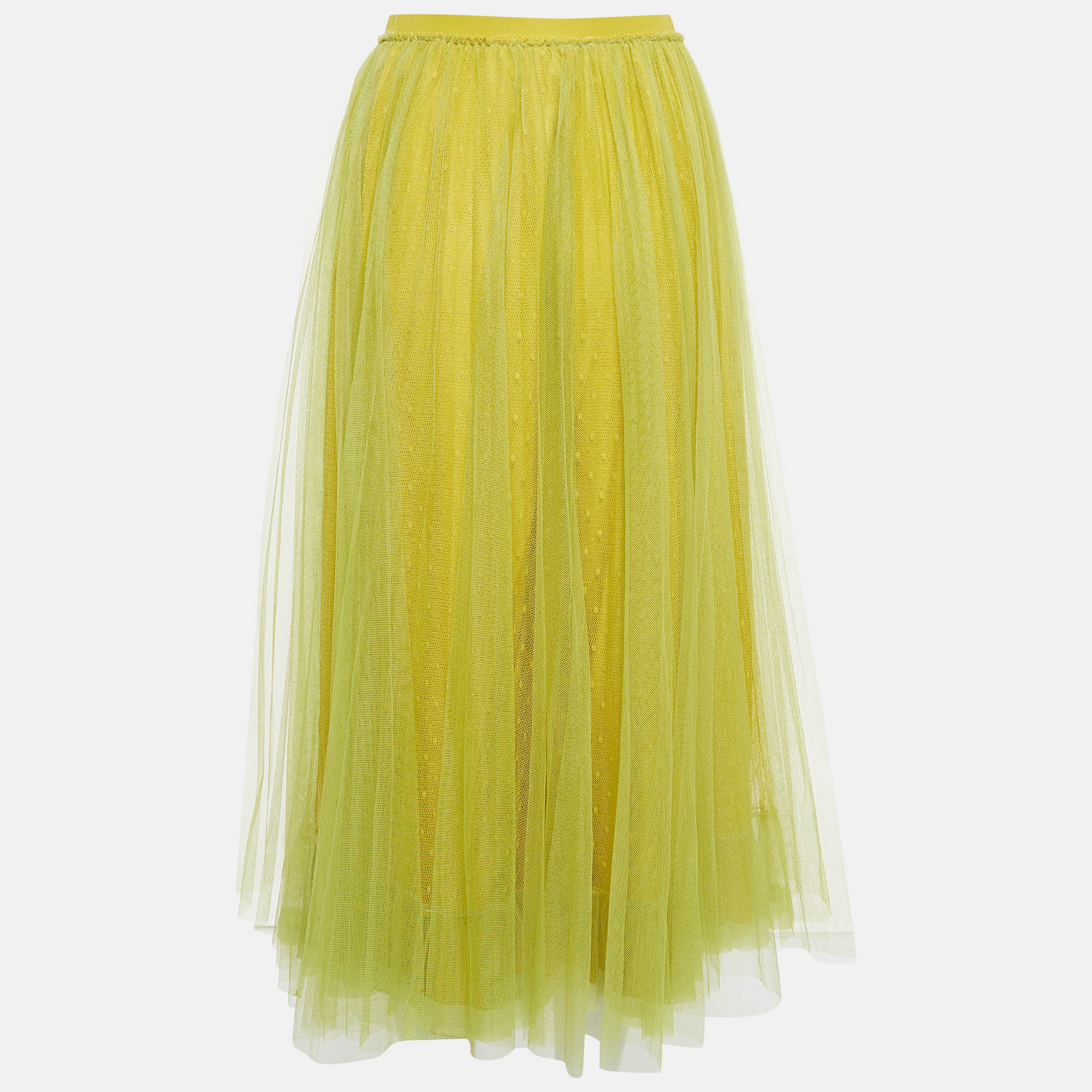 RED Valentino Green/Yellow Tulle Midi Skirt XS