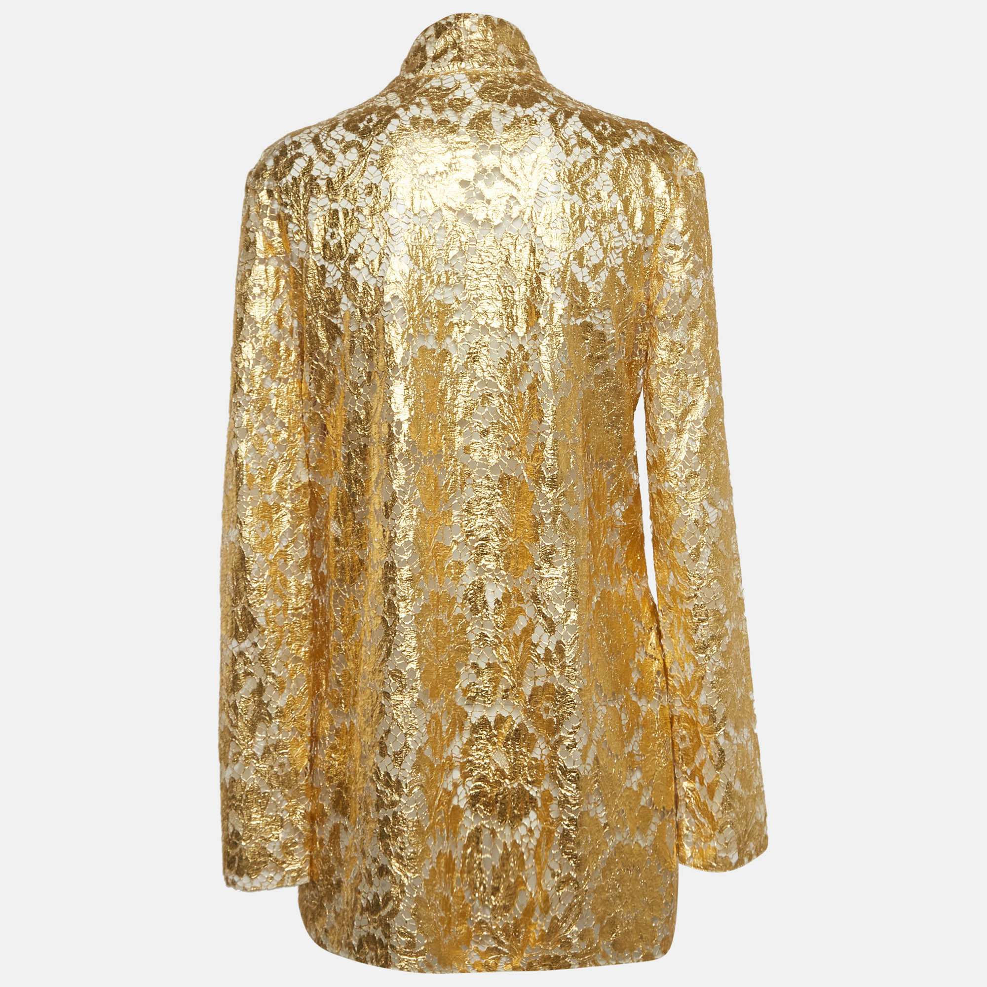 Valentino Gold Floral Lace Neck-Tie Detail Top M