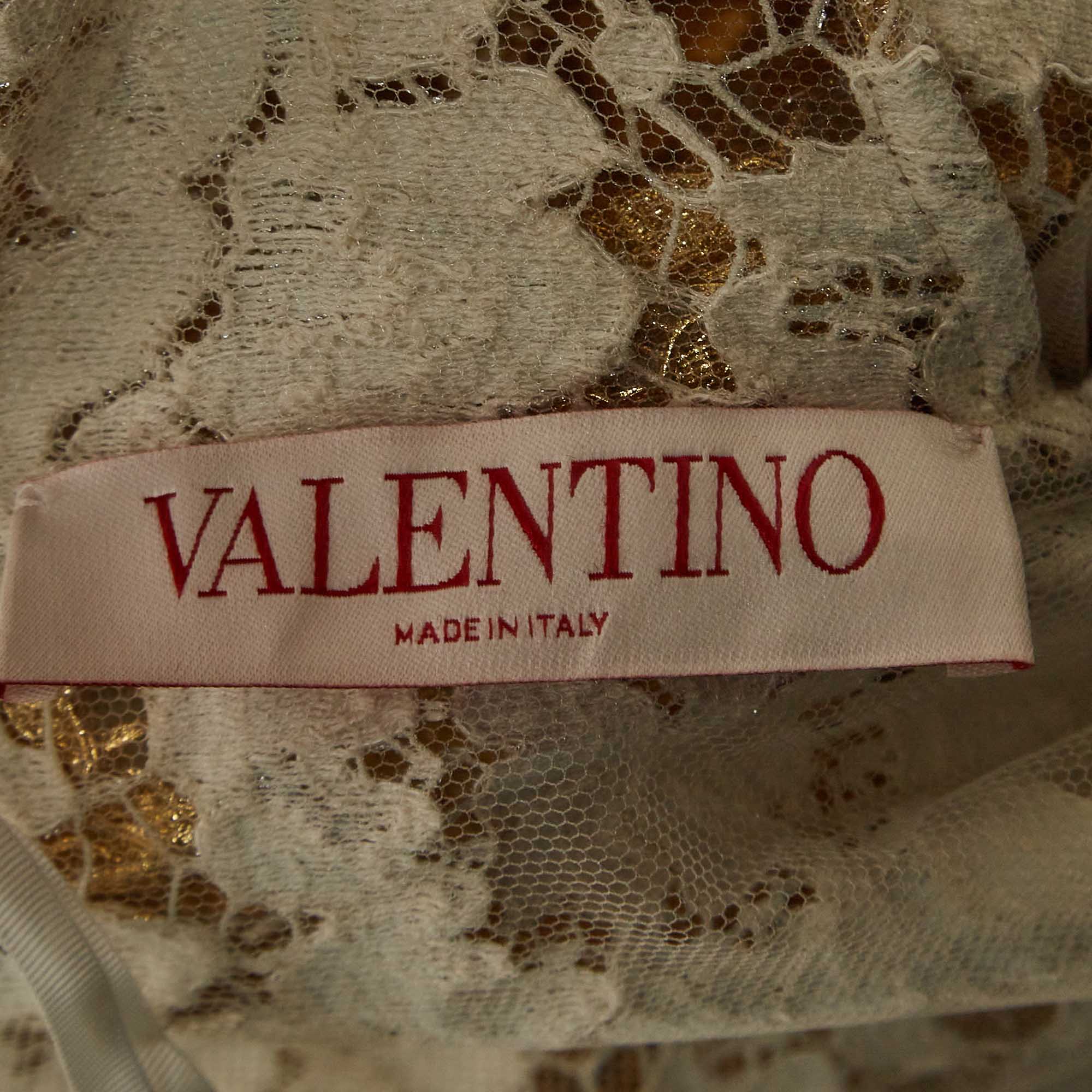 Valentino Gold Floral Lace Neck-Tie Detail Top M