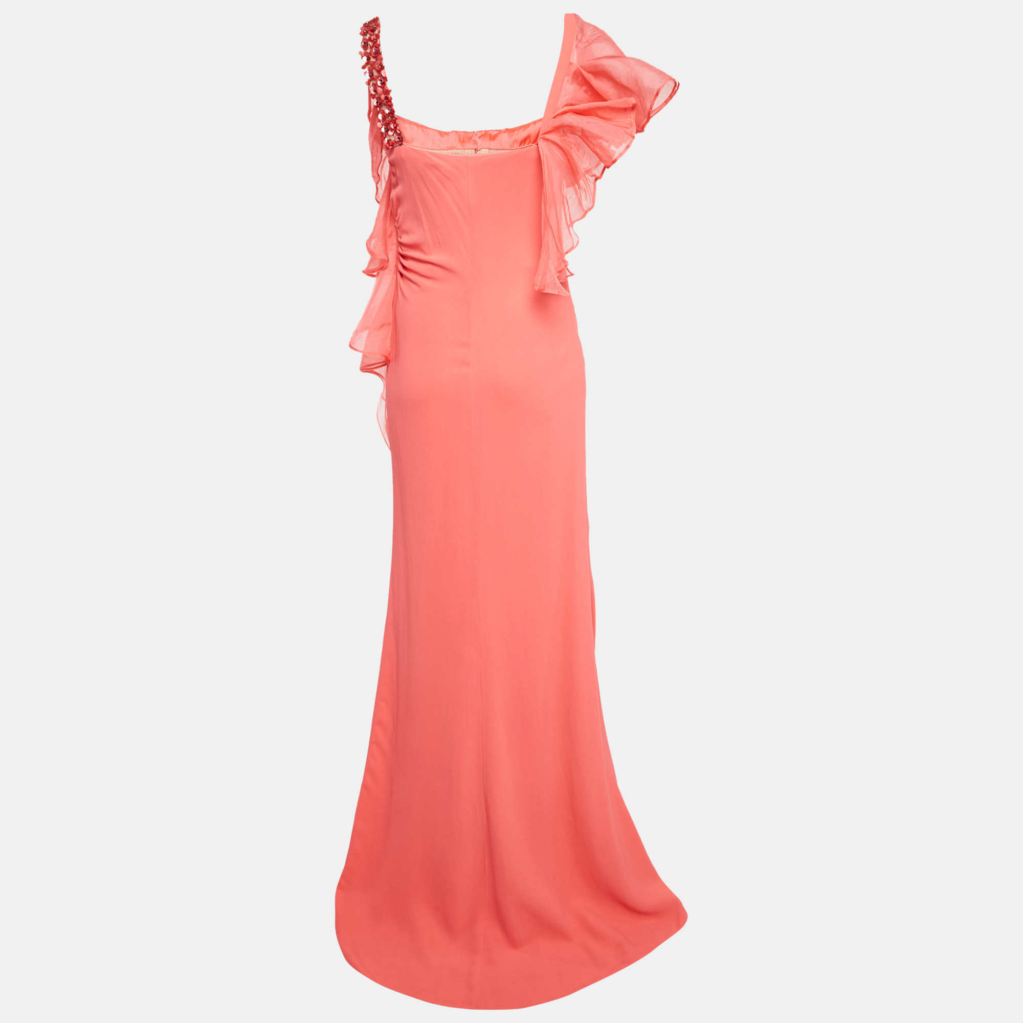 Valentino Pink Crepe Embellished Maxi Dress M