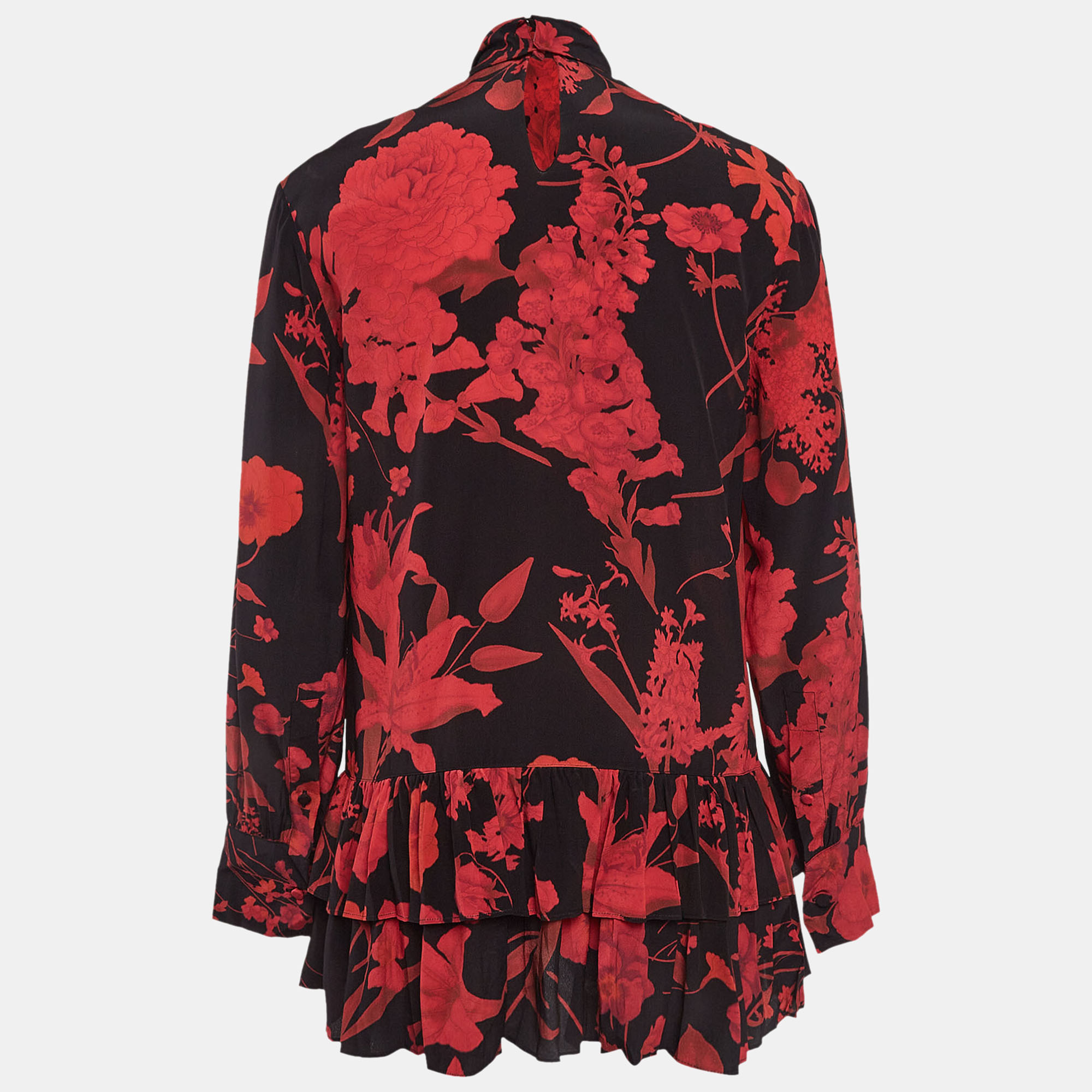 Valentino Black/Red Floral Print Silk Mini Dress S