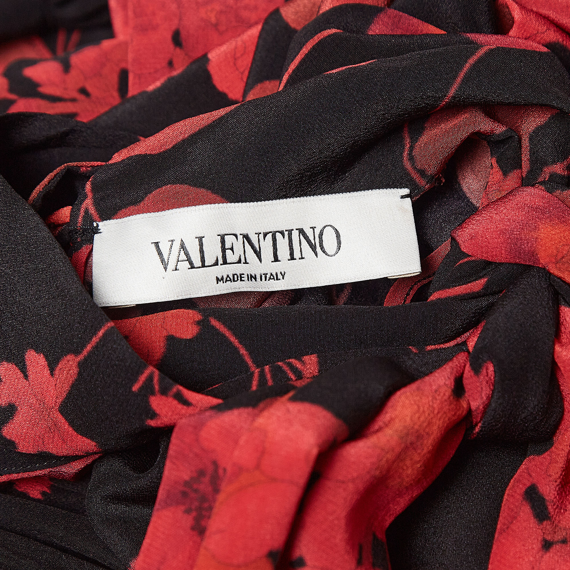 Valentino Black/Red Floral Print Silk Mini Dress S