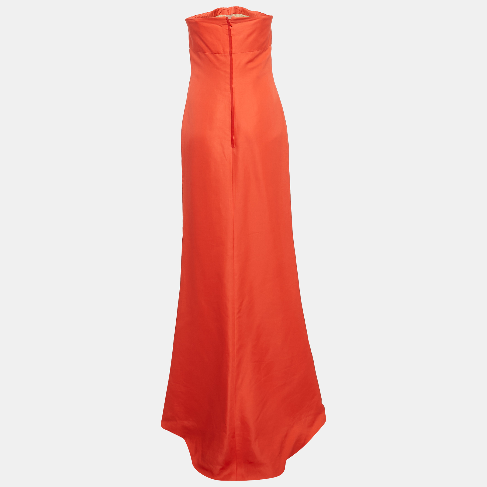 Valentino Coral Orange Silk Strapless Maxi Dress M