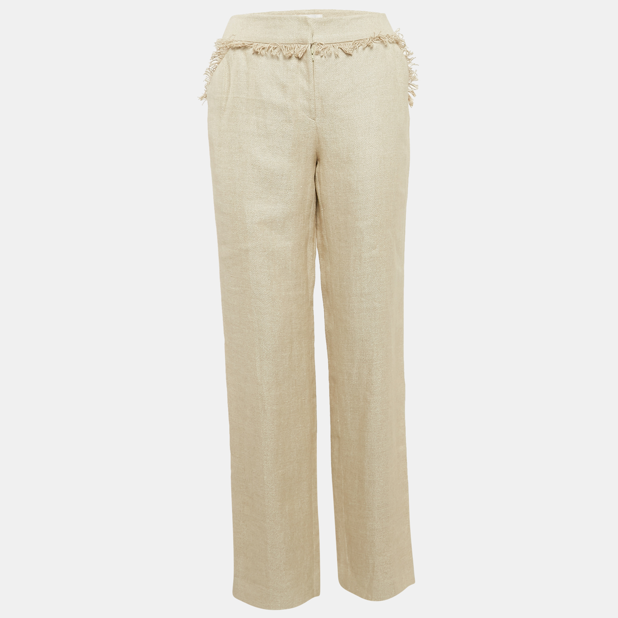 Valentino Beige Linen Fringed Trousers L