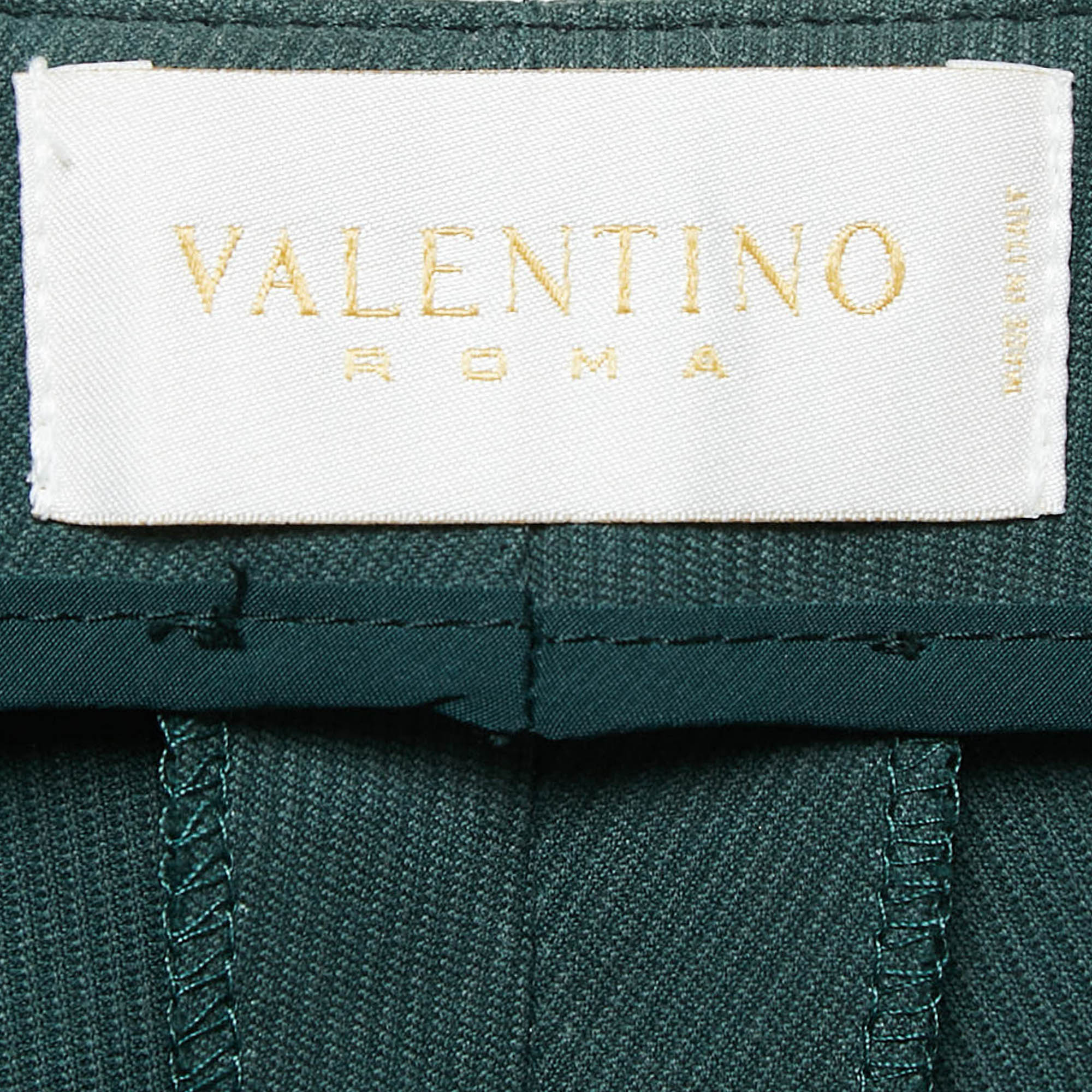 Valentino Vintage Green Gabardine Cotton Wide Leg Trousers S