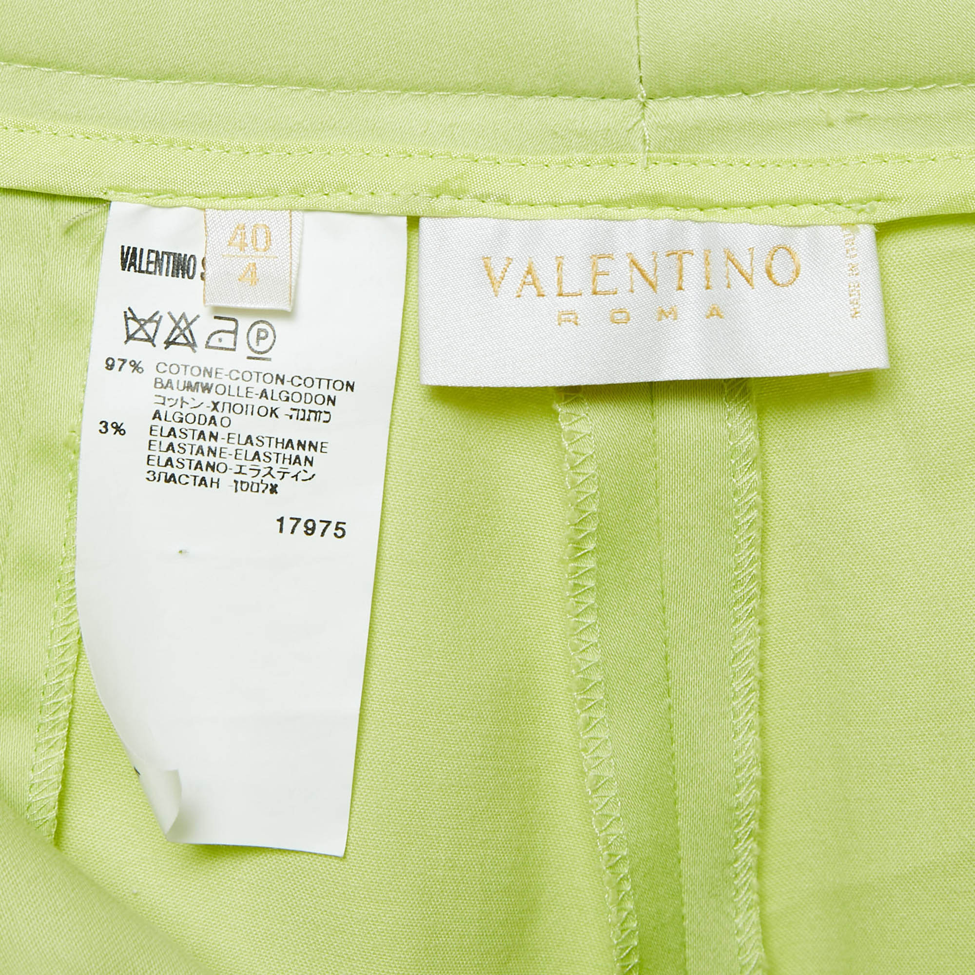 Valentino Green Cotton Straight Leg Trousers S